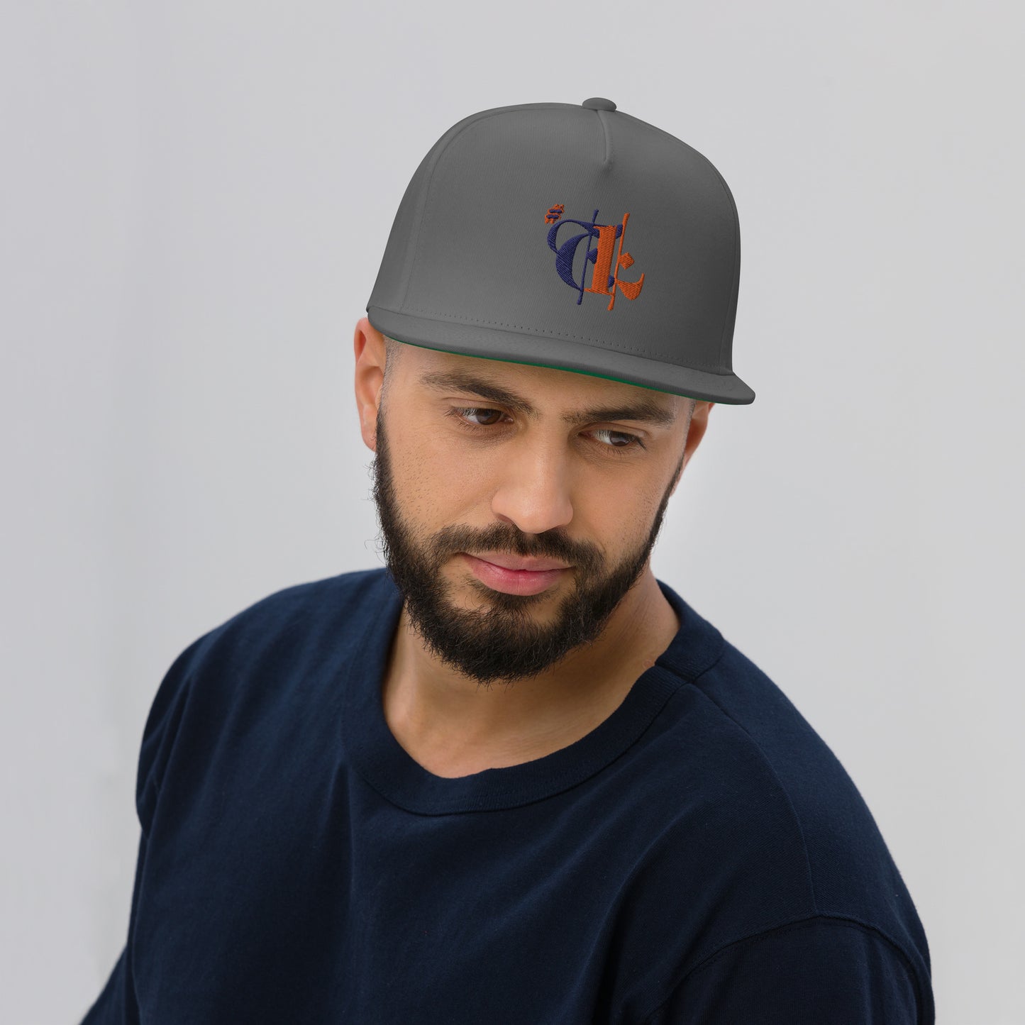 #TL Navy and Orange Logo Intertwined Flat Bill Cap