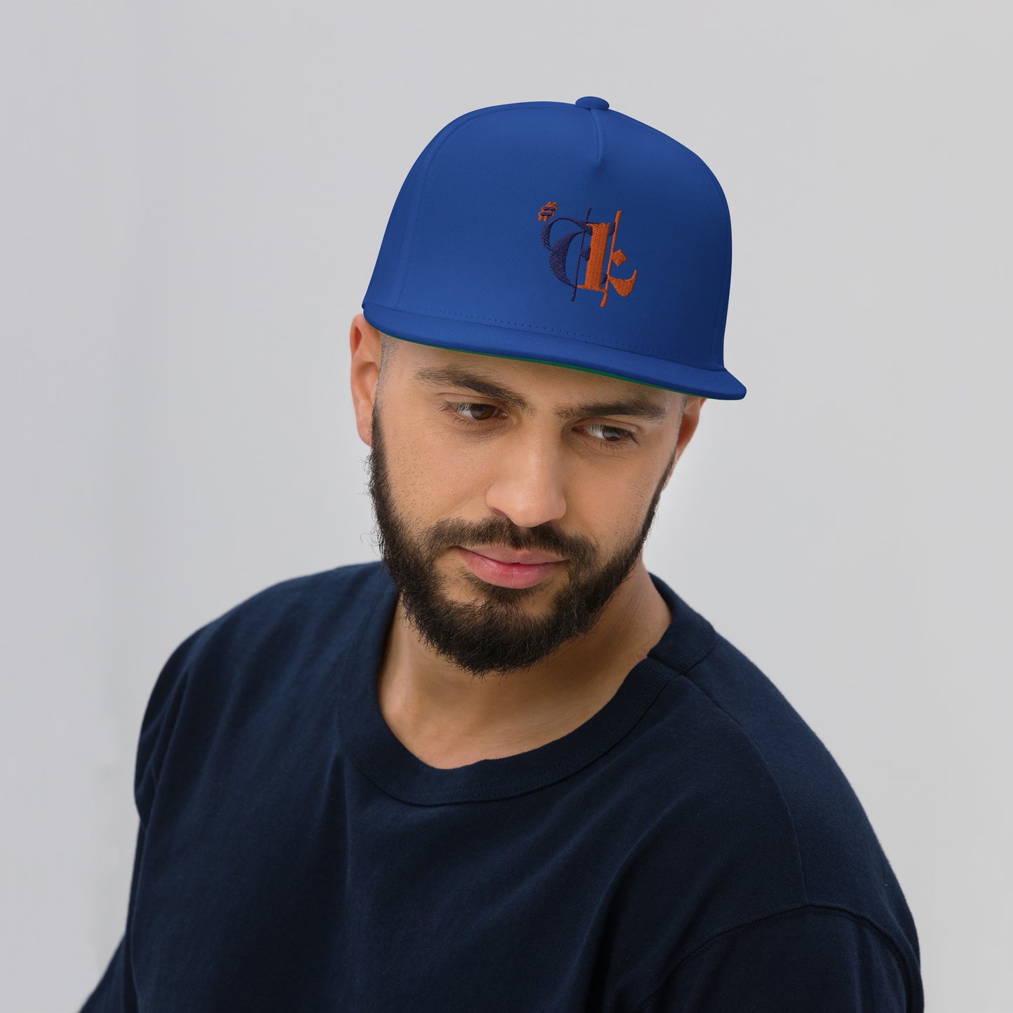 #TL Navy and Orange Logo Intertwined Flat Bill Cap