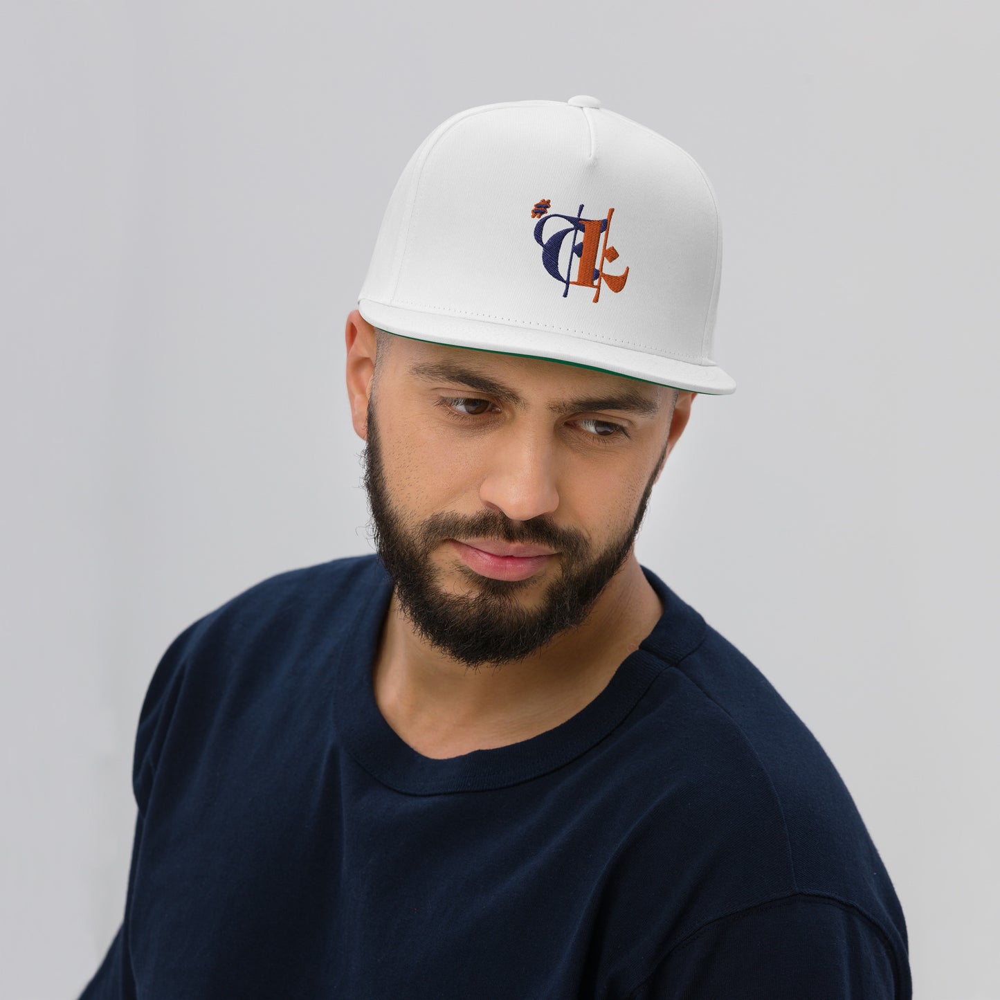 #TL Navy and Orange Logo Intertwined Flat Bill Cap