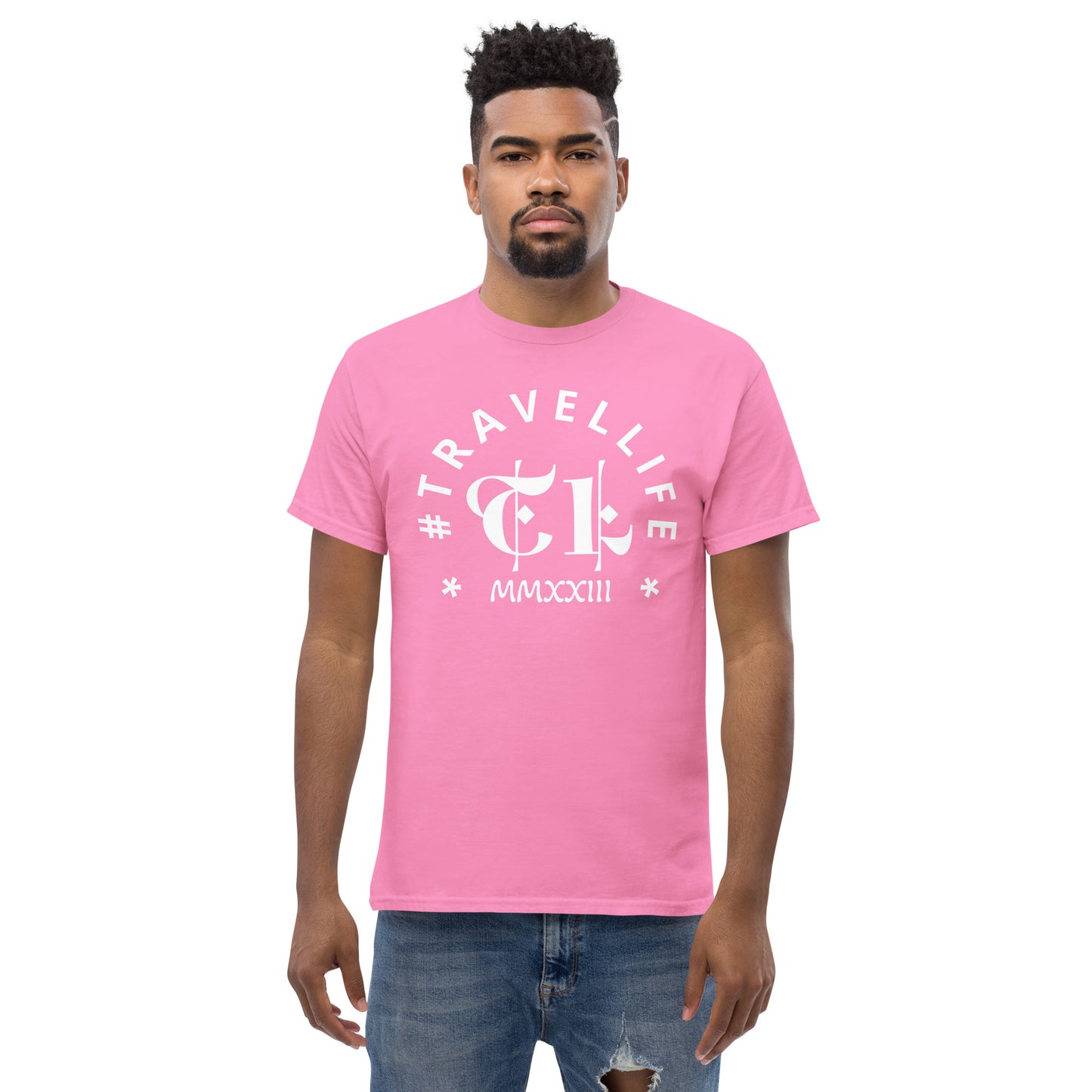 #Travellife Arc TL Logo Roman 2023 Men's Classic Tee White Text