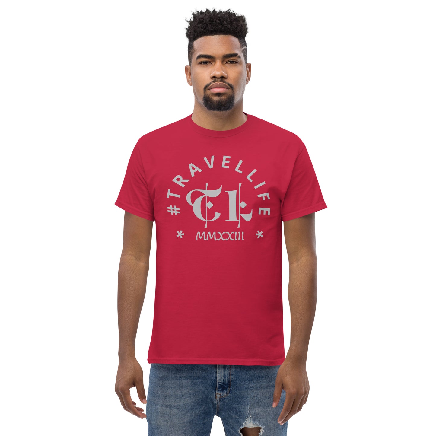 #Travellife Arc TL Logo Roman 2023 Men's Classic Tee Silver Text