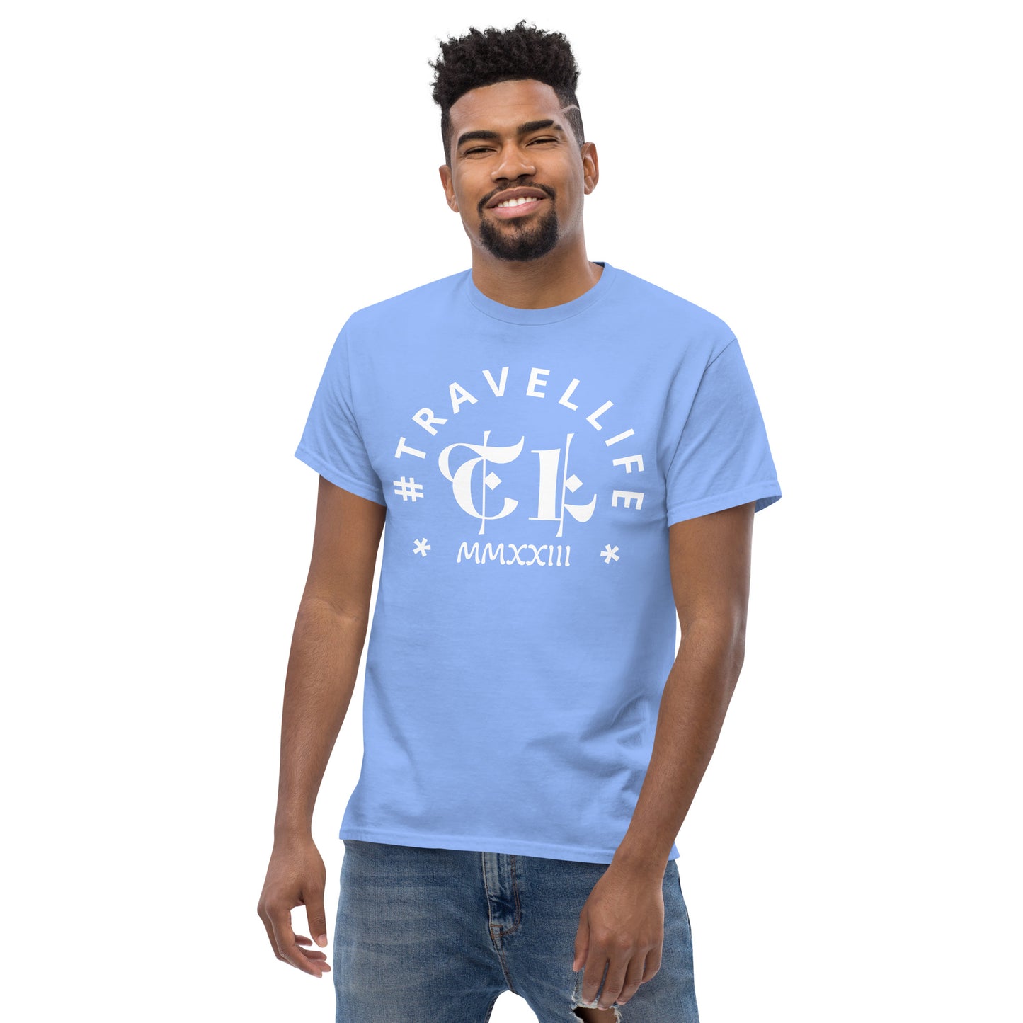 #Travellife Arc TL Logo Roman 2023 Men's Classic Tee White Text