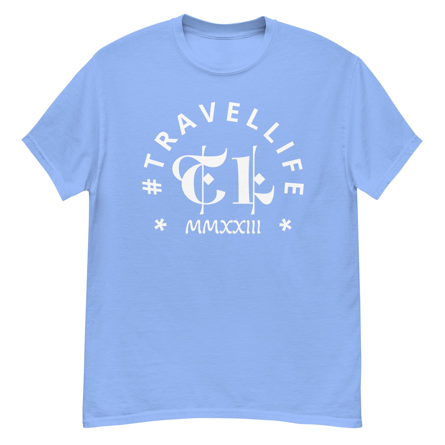 #Travellife Arc TL Logo Roman 2023 Men's Classic Tee White Text