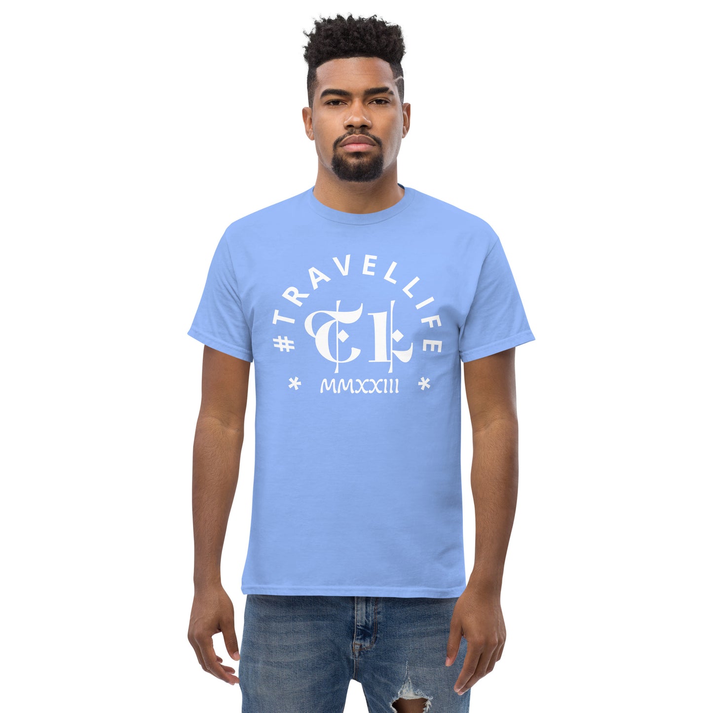 #Travellife Arc TL Logo Roman 2023 Men's Classic Tee White Text