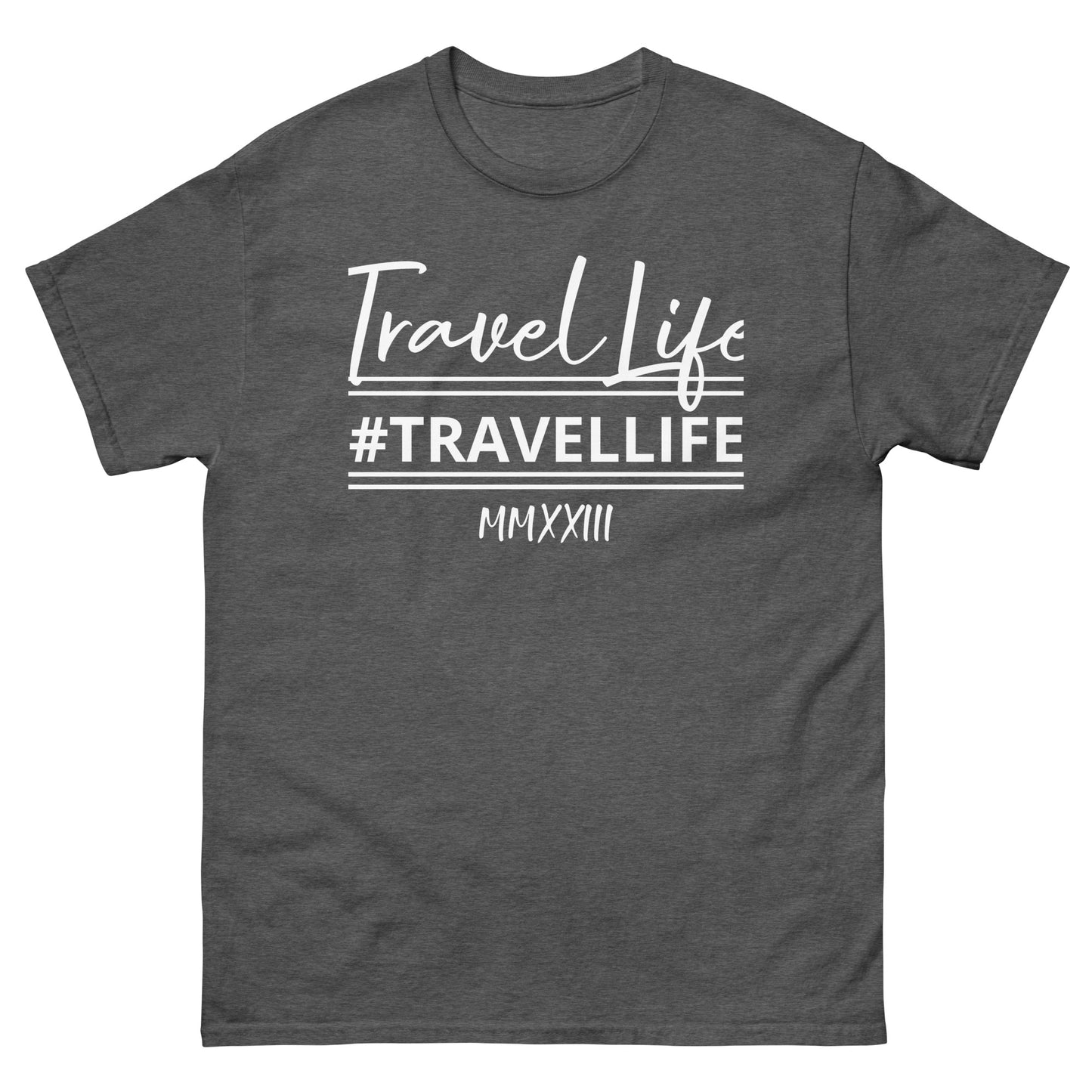 #Travellife Signature Roman 2023 Men's Classic Tee White Text