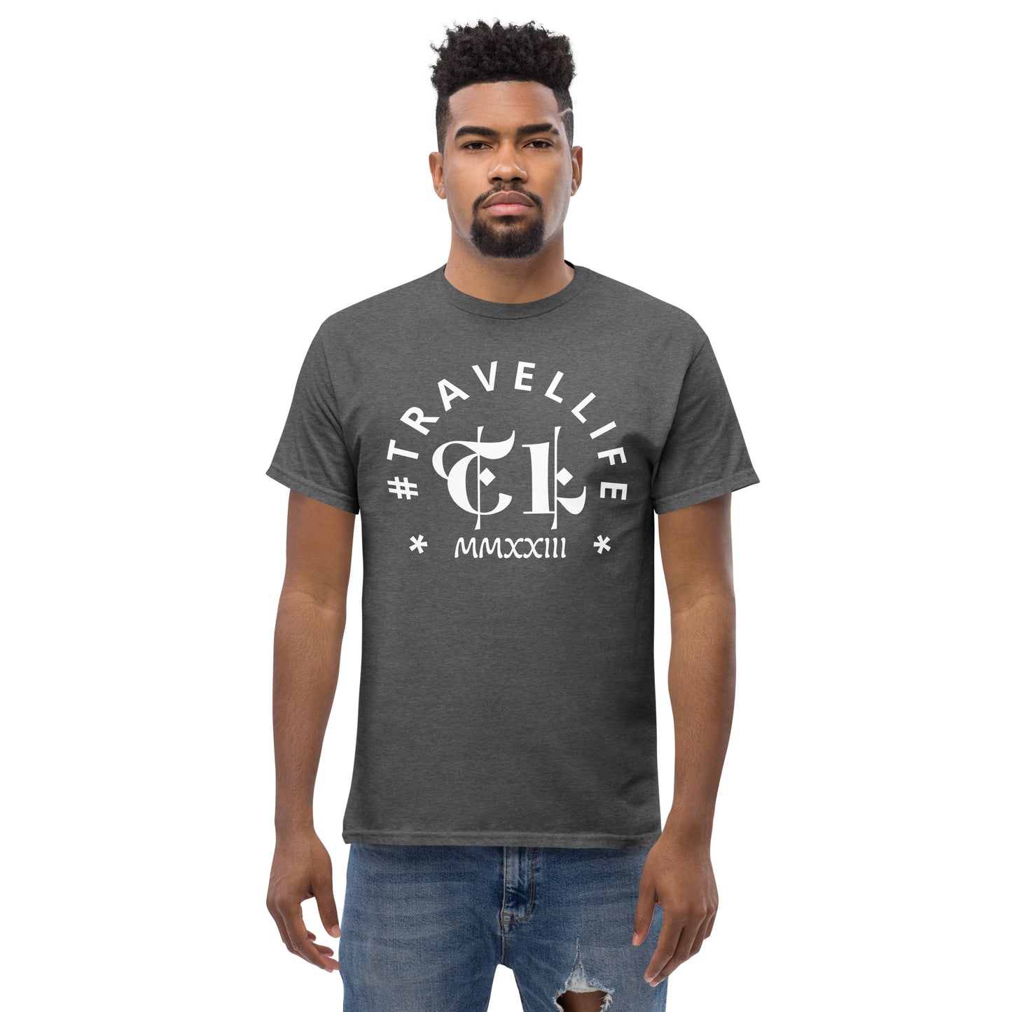 #Travellife Arc TL Logo Roman 2023 Men's Classic Tee White Text