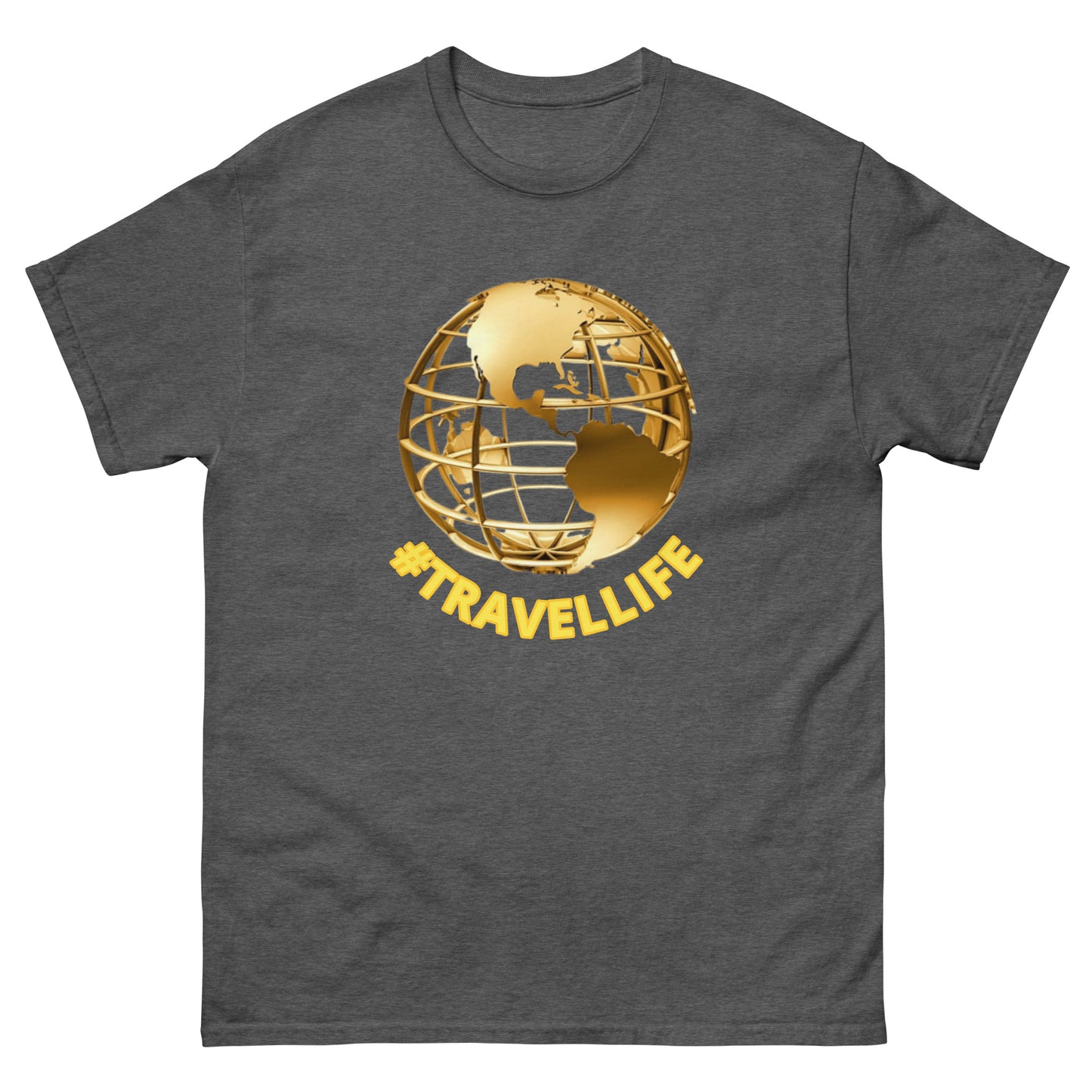 #Travellife World Men's Classic Tee Gold Text