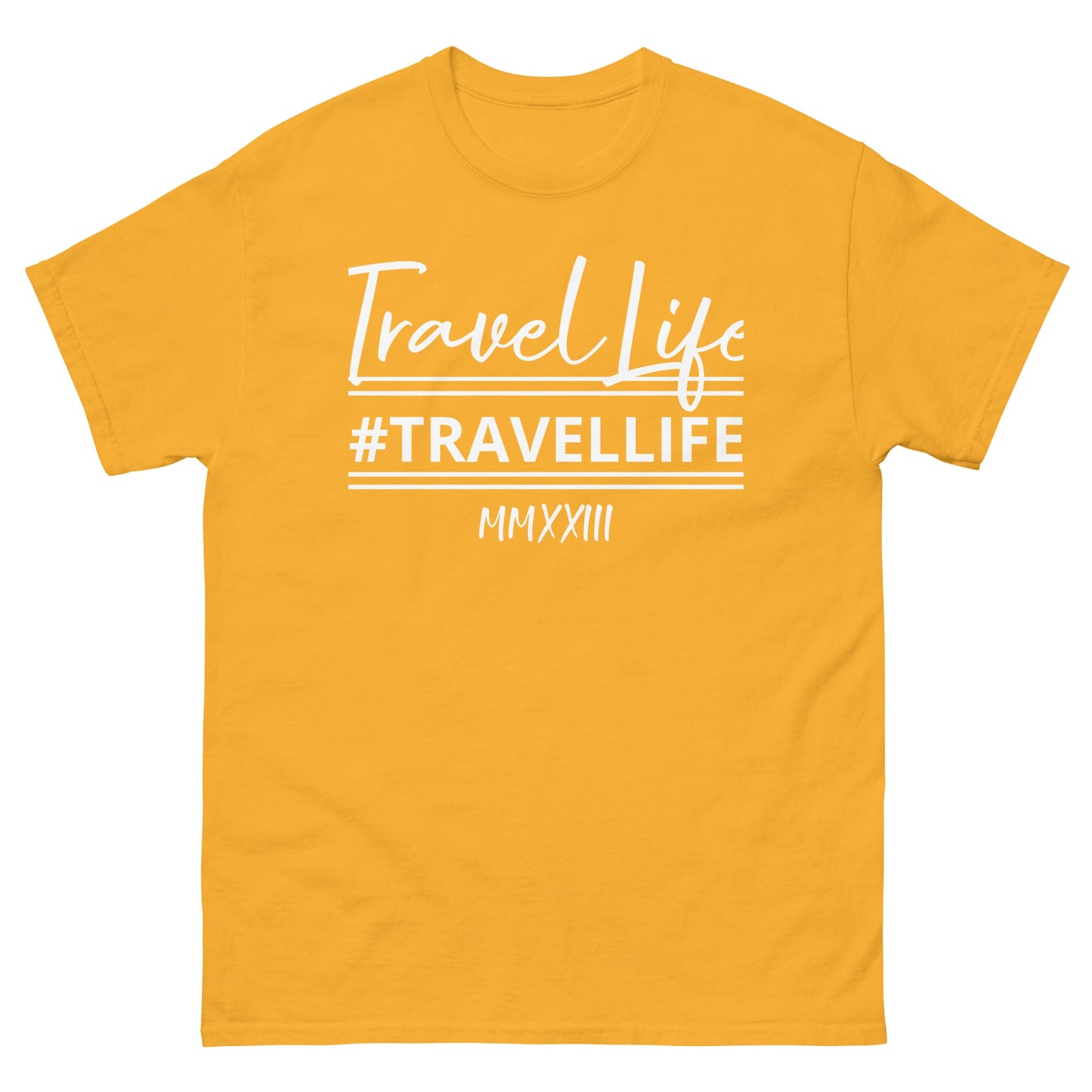 #Travellife Signature Roman 2023 Men's Classic Tee White Text 2X+