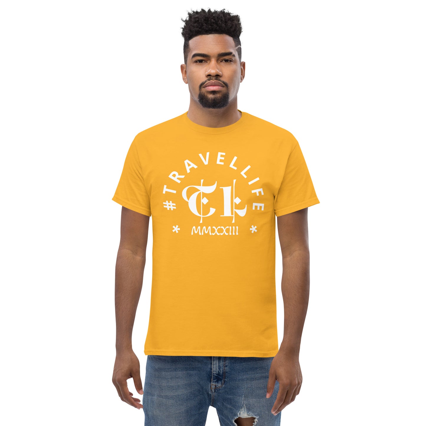 #Travellife Arc TL Logo Roman 2023 Men's Classic Tee White Text