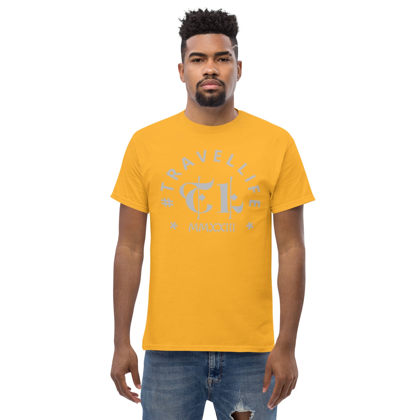 #Travellife Arc TL Logo Roman 2023 Men's Classic Tee Silver Text