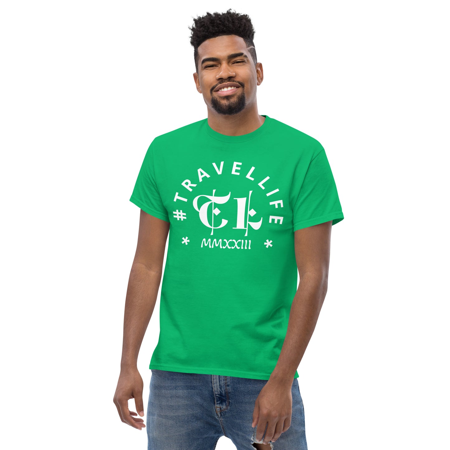 #Travellife Arc TL Logo Roman 2023 Men's Classic Tee White Text