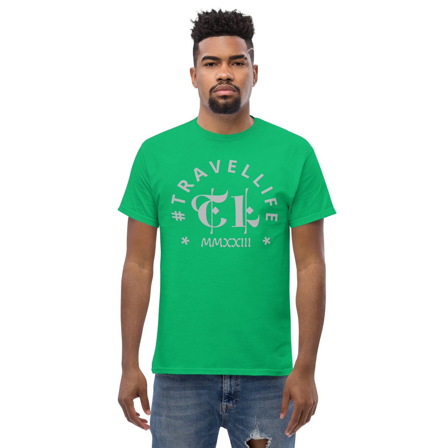 #Travellife Arc TL Logo Roman 2023 Men's Classic Tee Silver Text