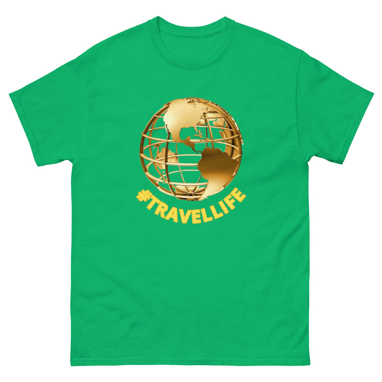 #Travellife World Men's Classic Tee Gold Text