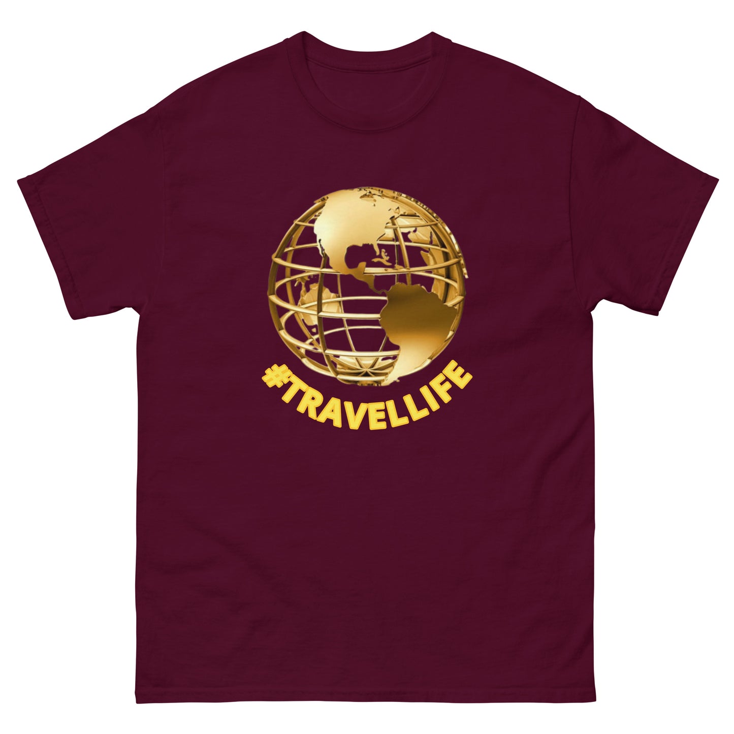 #Travellife World Men's Classic Tee Gold Text