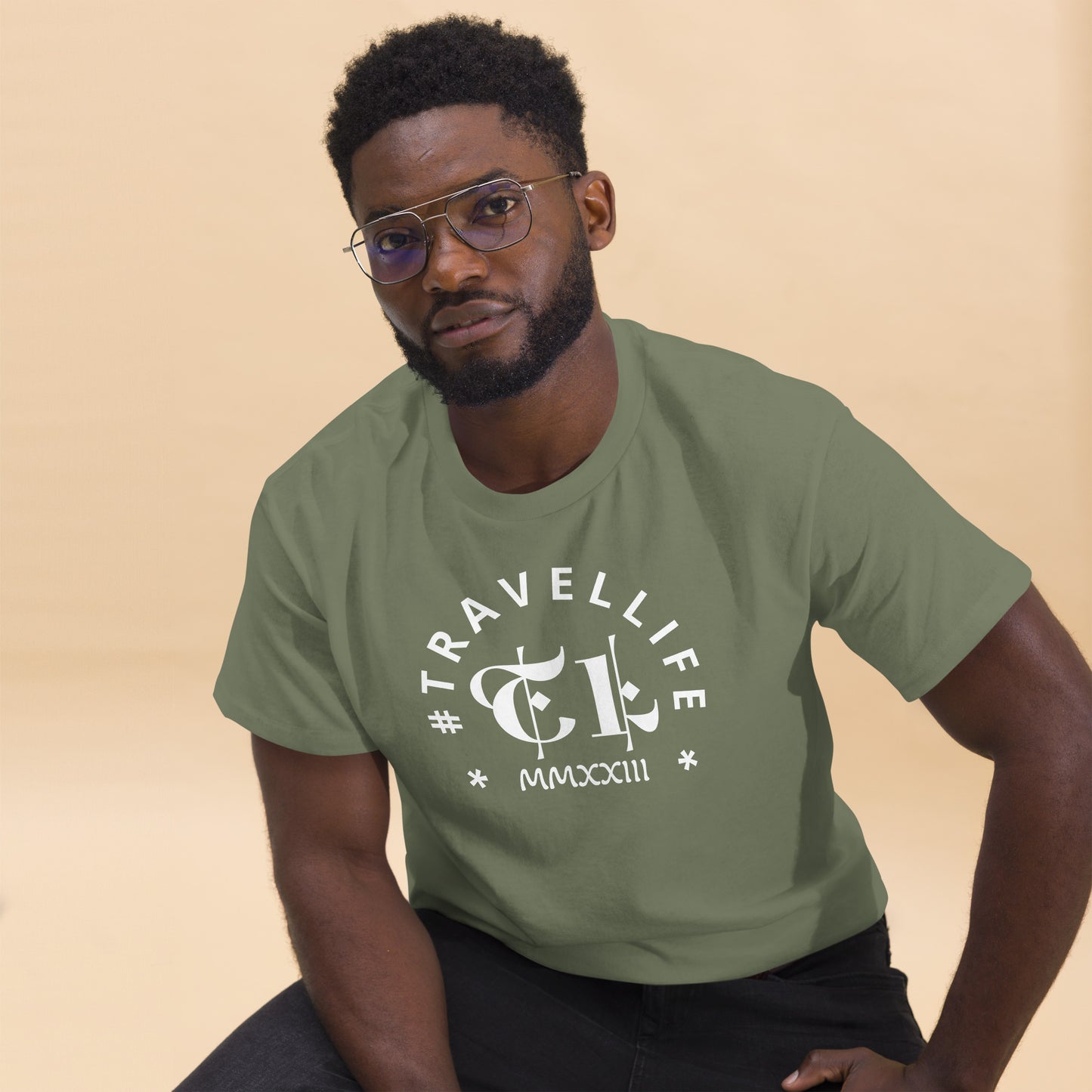 #Travellife Arc TL Logo Roman 2023 Men's Classic Tee White Text