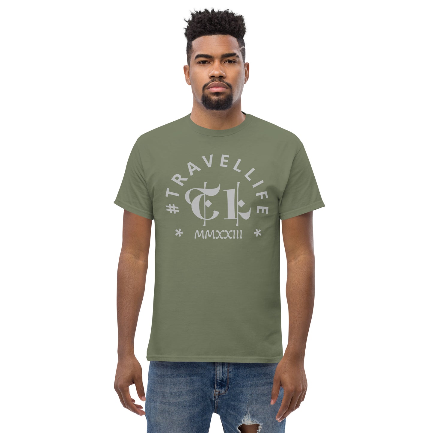 #Travellife Arc TL Logo Roman 2023 Men's Classic Tee Silver Text