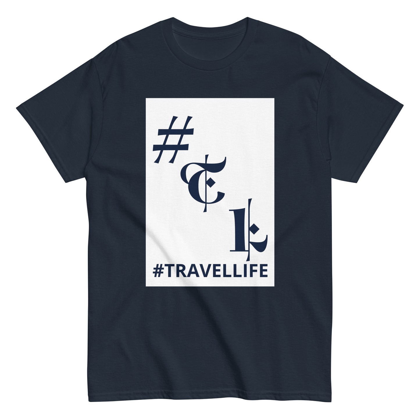 White Background #TL Logo Navy Men's Classic Tee Navy Text
