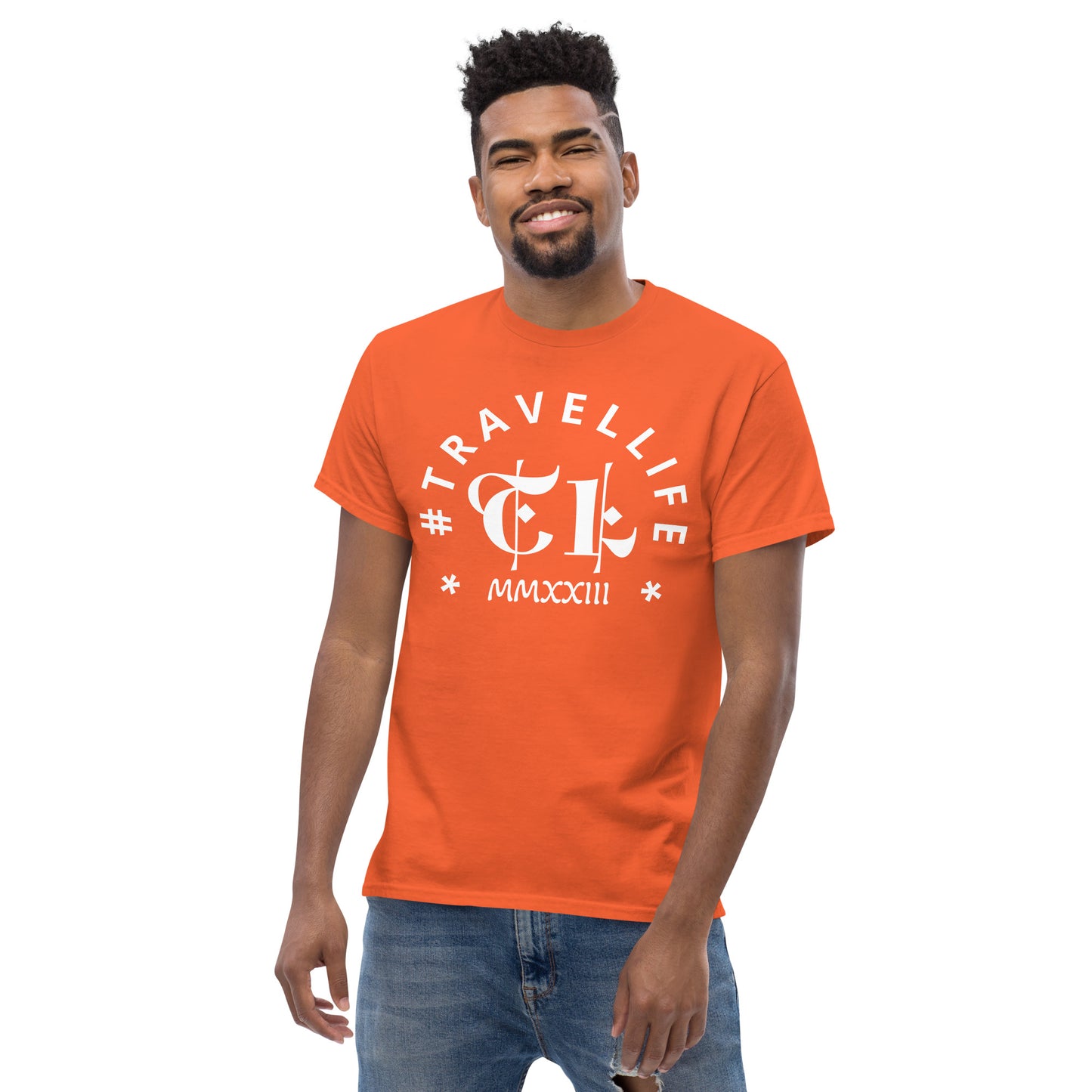 #Travellife Arc TL Logo Roman 2023 Men's Classic Tee White Text