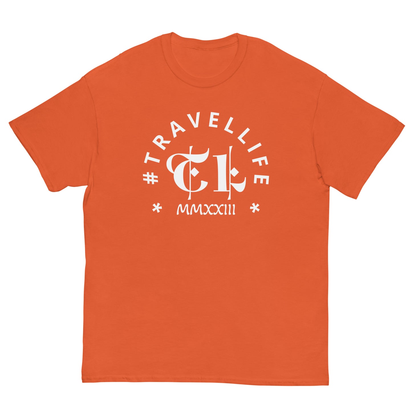 #Travellife Arc TL Logo Roman 2023 Men's Classic Tee White Text