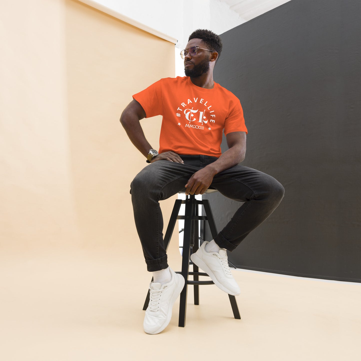 #Travellife Arc TL Logo Roman 2023 Men's Classic Tee White Text
