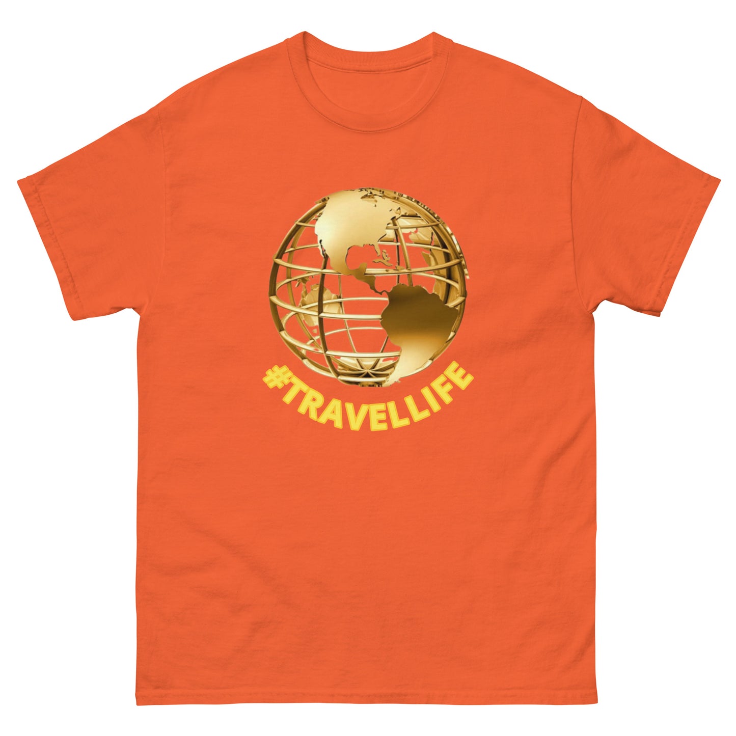 #Travellife World Men's Classic Tee Gold Text