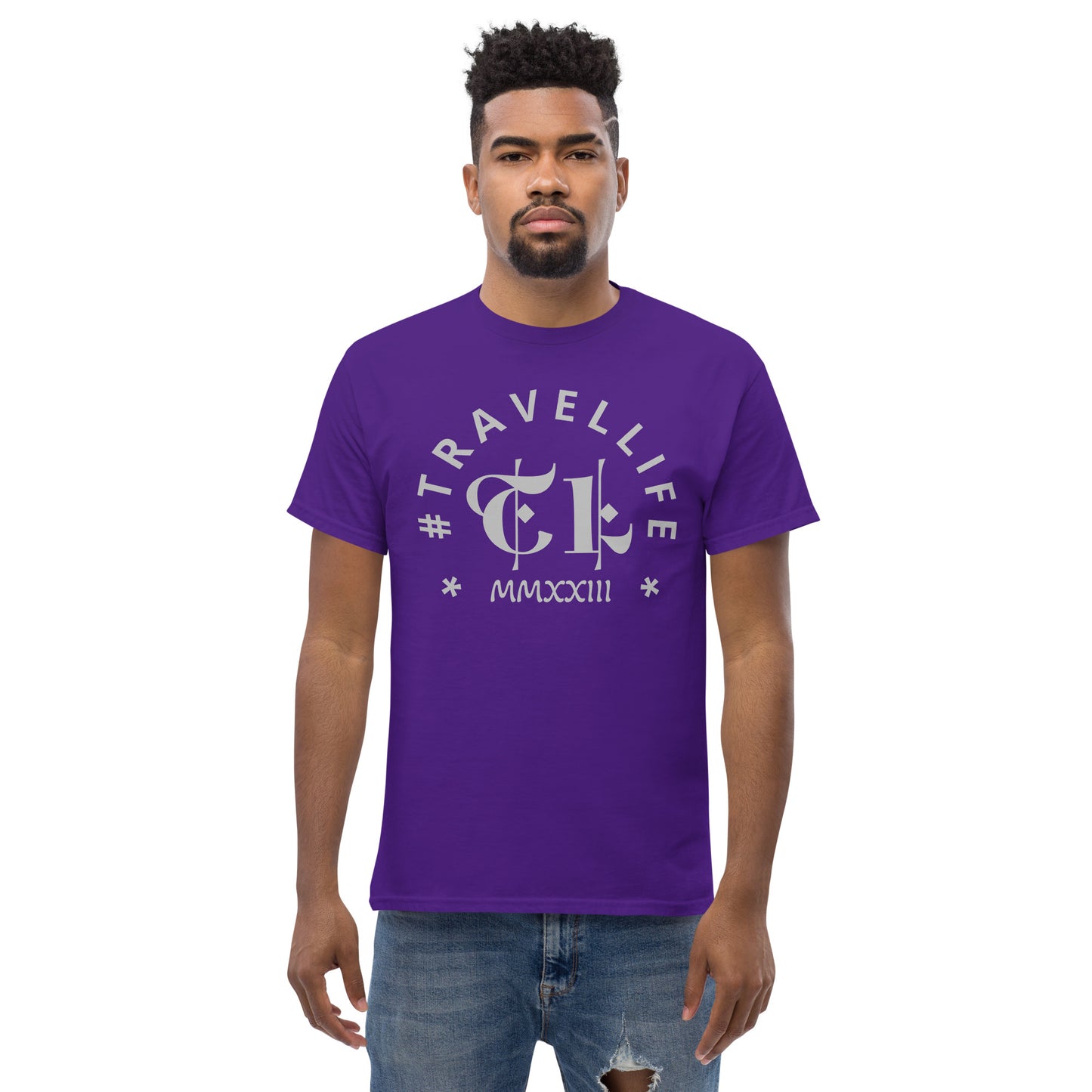 #Travellife Arc TL Logo Roman 2023 Men's Classic Tee Silver Text