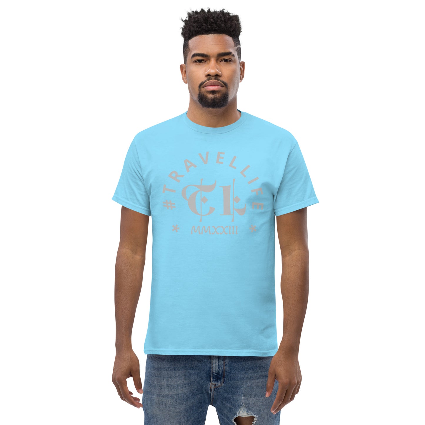 #Travellife Arc TL Logo Roman 2023 Men's Classic Tee Silver Text