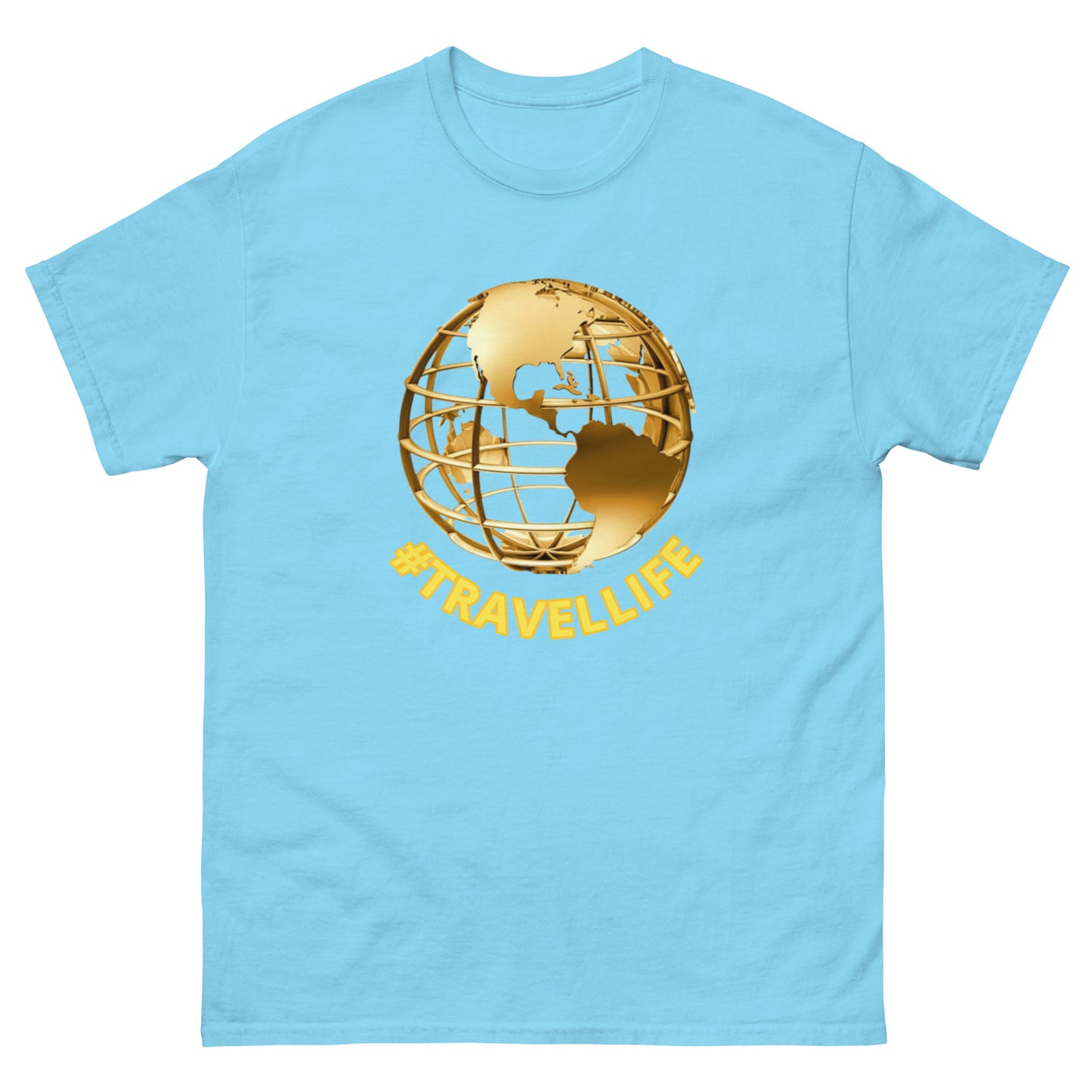 #Travellife World Men's Classic Tee Gold Text