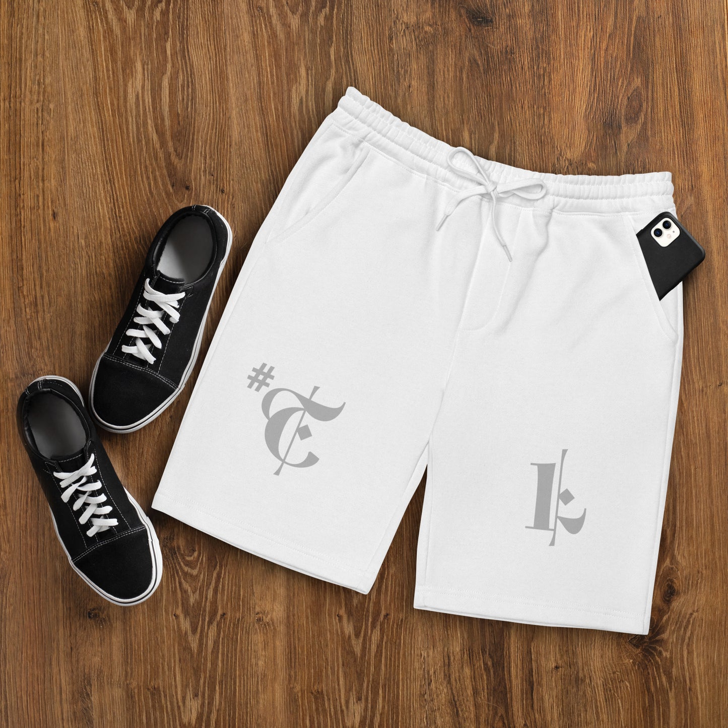 Men's White Fleece Shorts Silver #TL