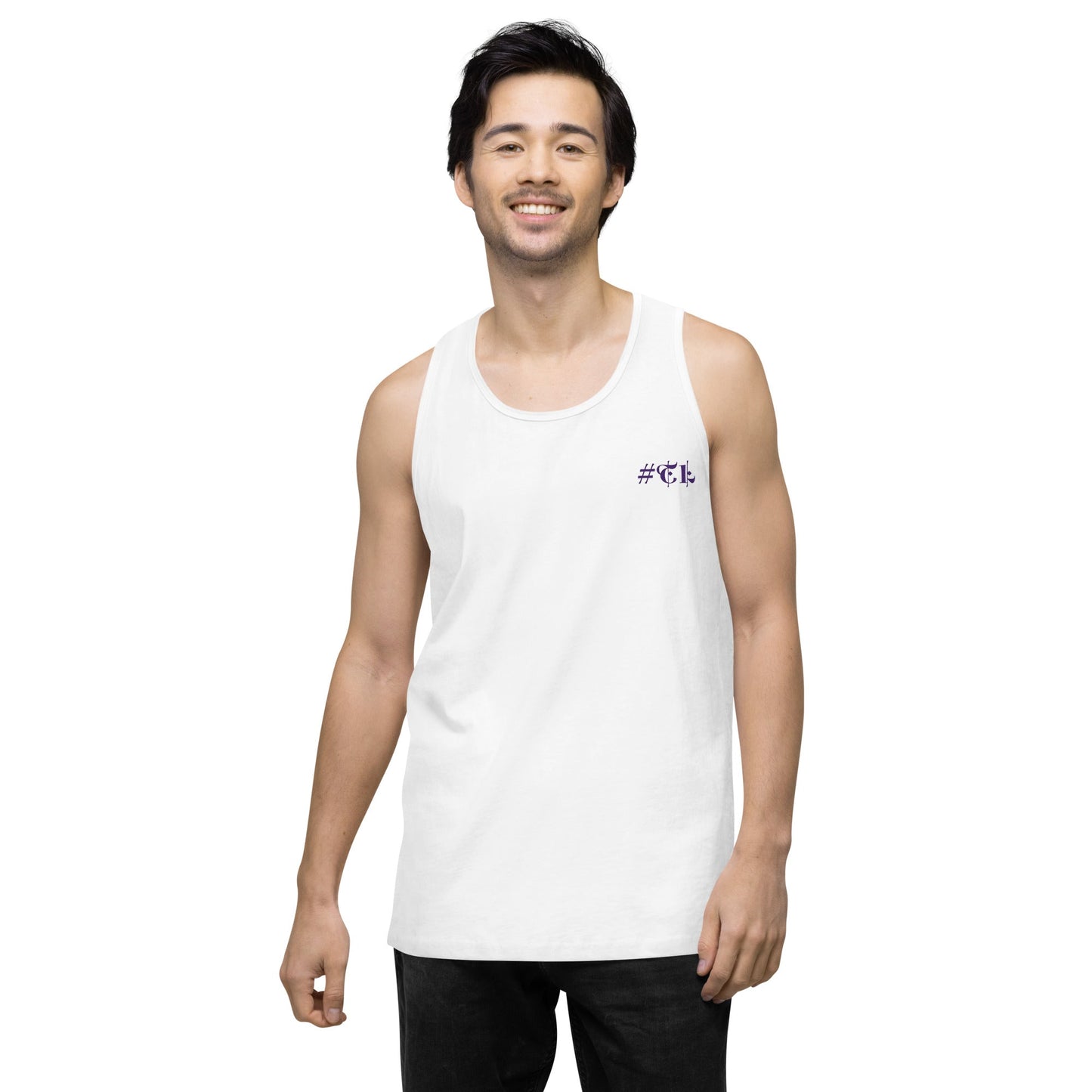Men’s White Premium Tank Top Purple #TL Logo 2X+