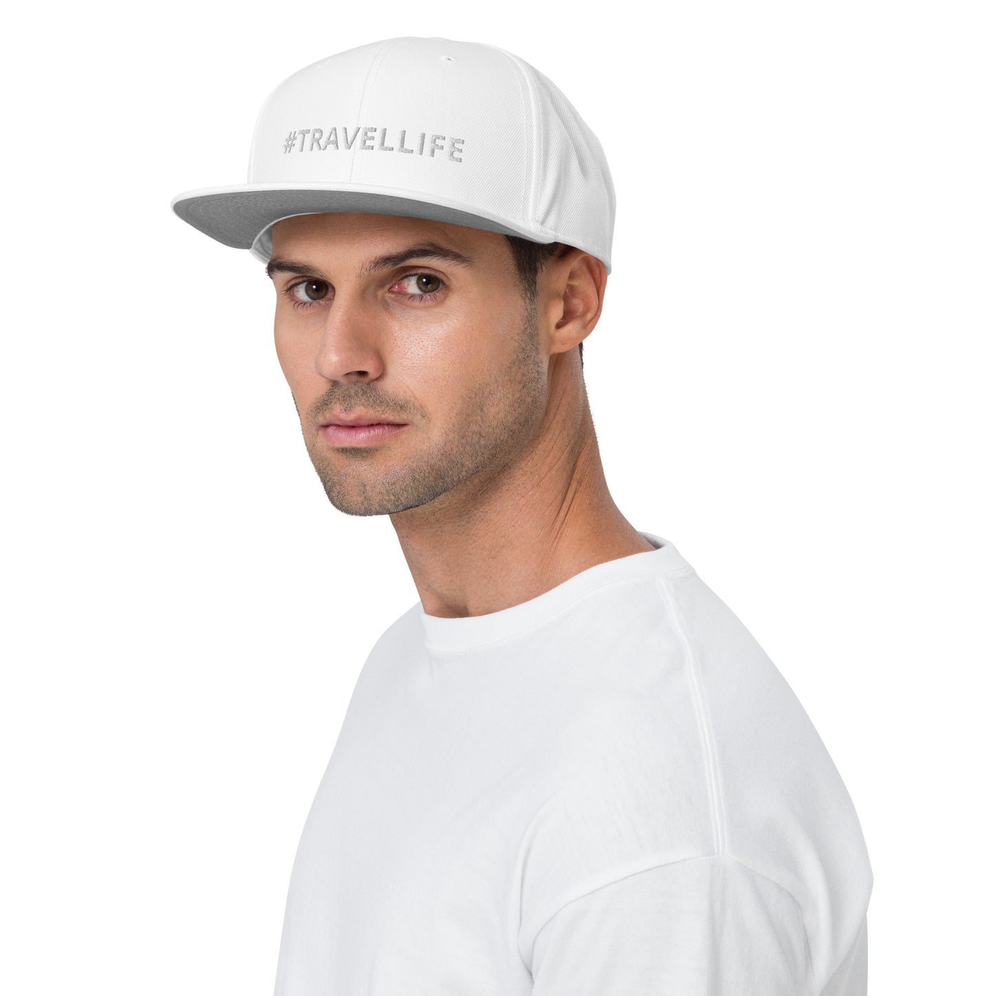 #Travellife White Text Snapback Hat