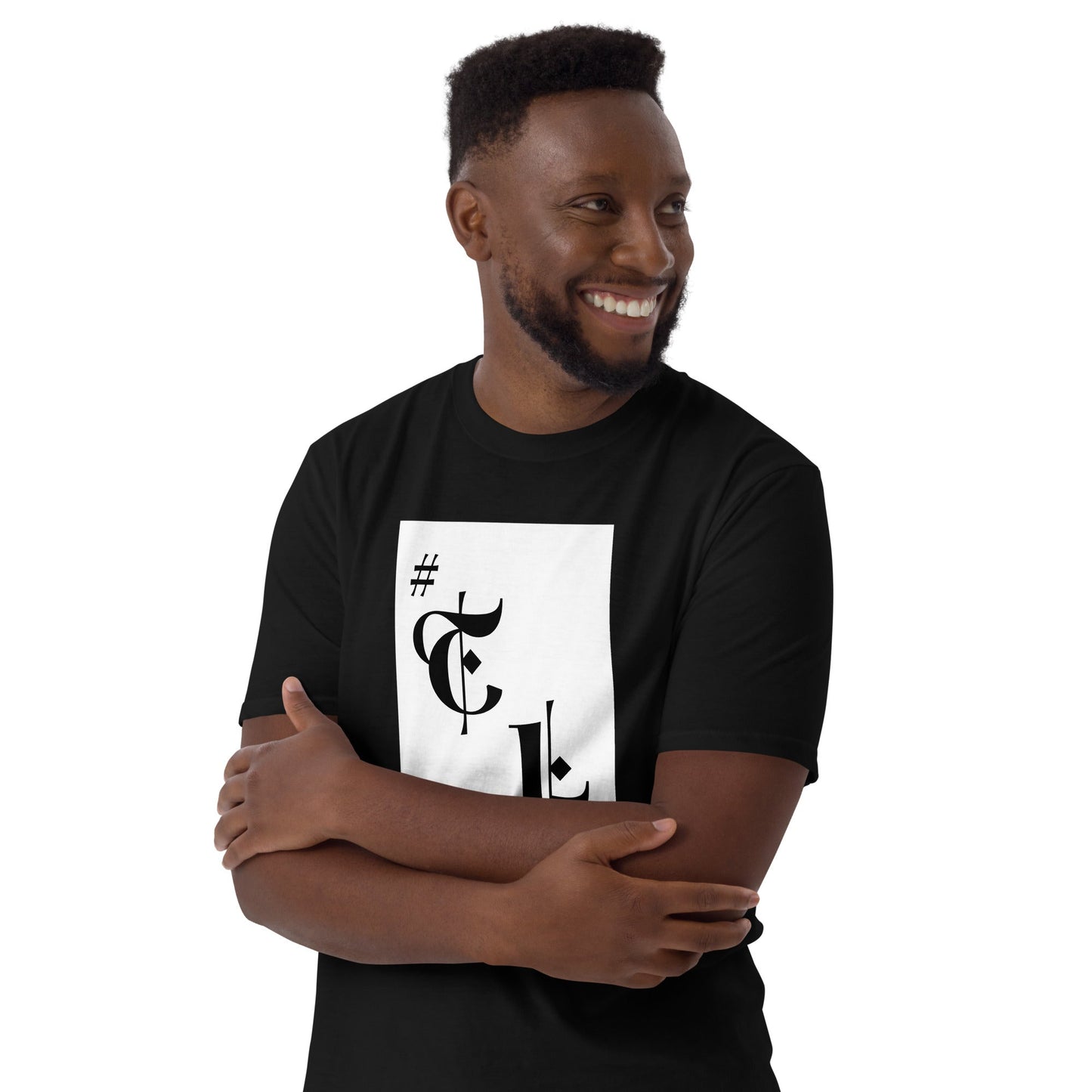White Background #TL Logo Black Unisex T-Shirt Black Text 2X+