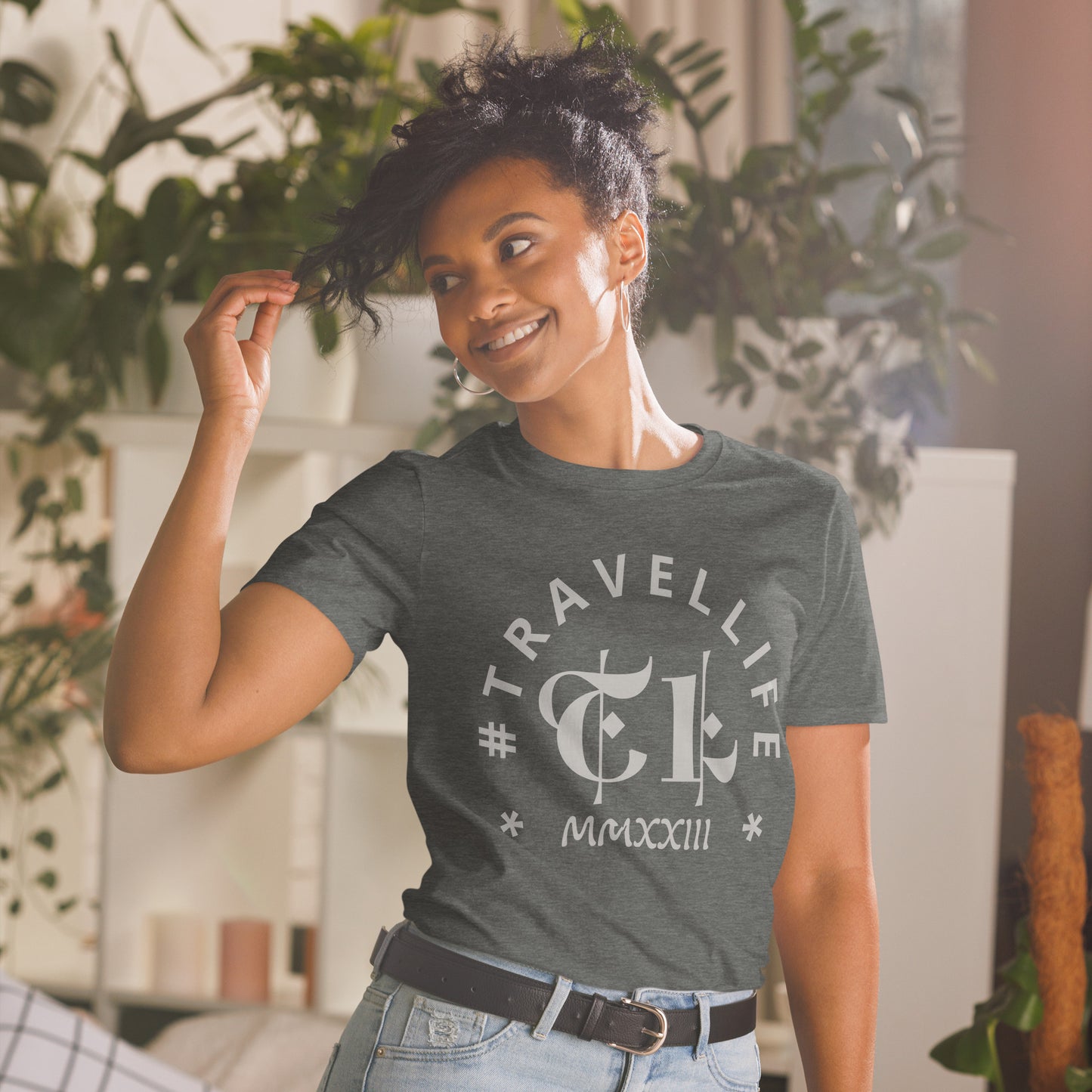 #Travellife Arc TL Logo Roman 2023 Unisex T-Shirt Silver Text