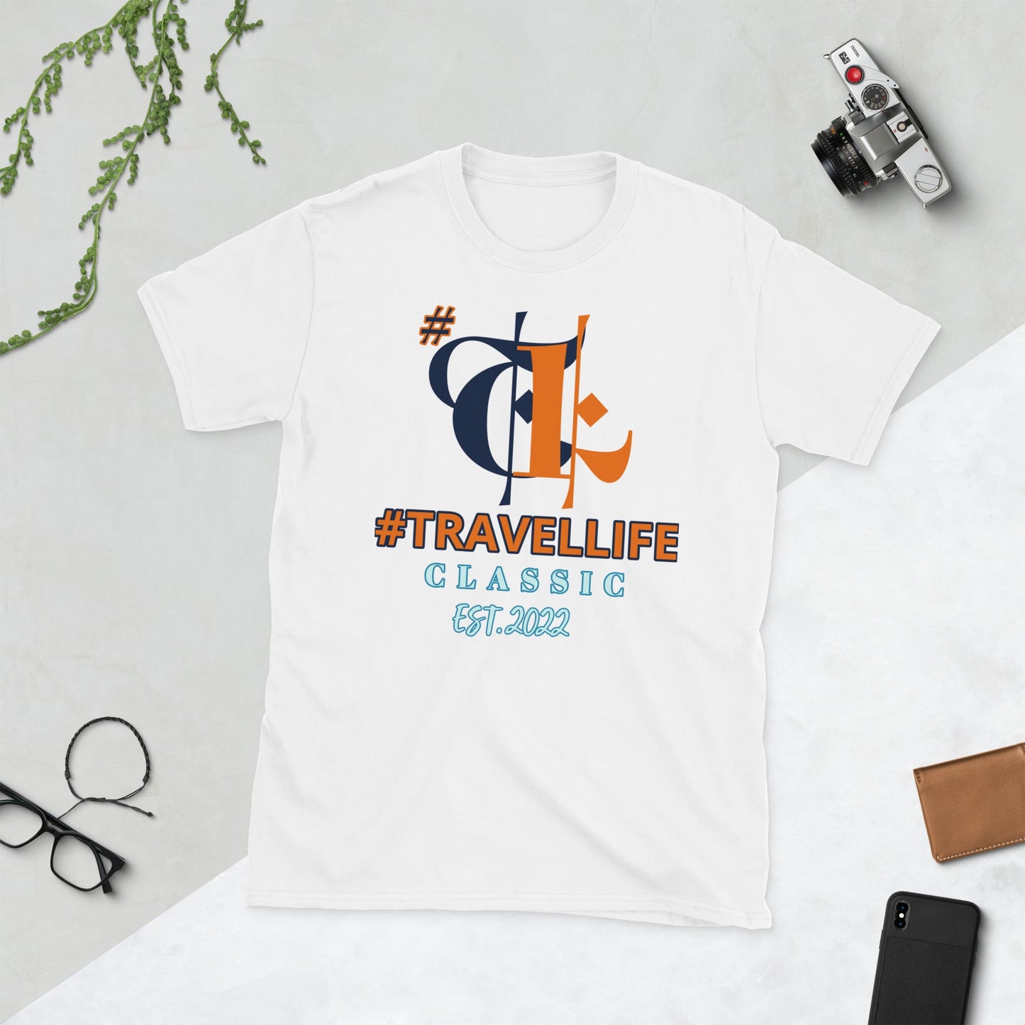 #Travellife Est. 2022 Classic Unisex T-Shirt Purple/Orange Text 2X+