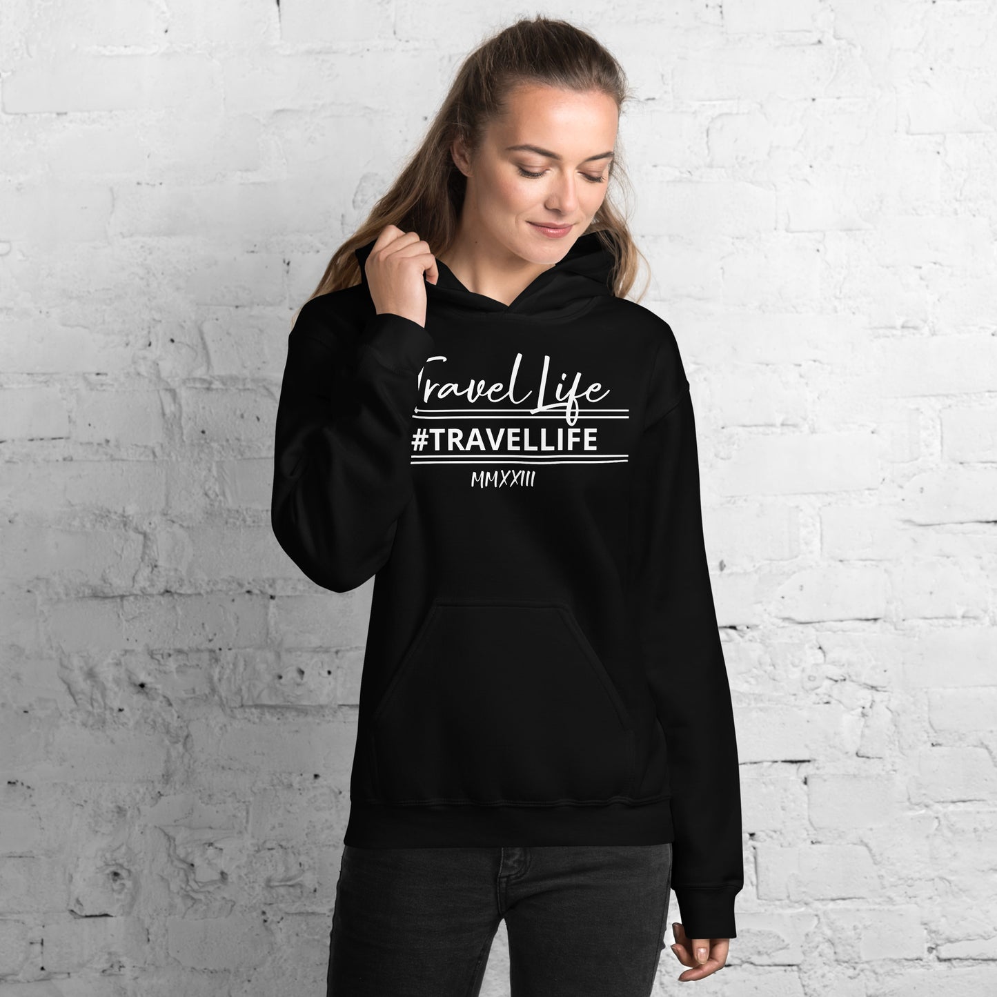 #Travellife Signature White Text Roman Numeral 2022 Unisex Hoodie