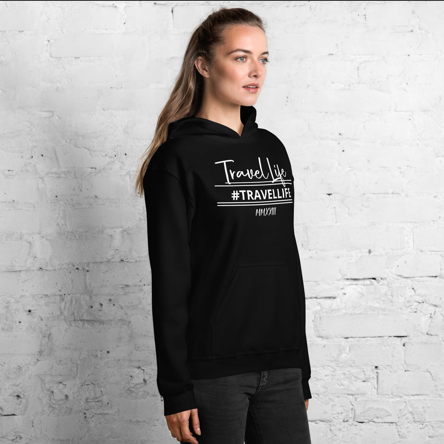 #Travellife Signature White Text Roman Numeral 2022 Unisex Hoodie