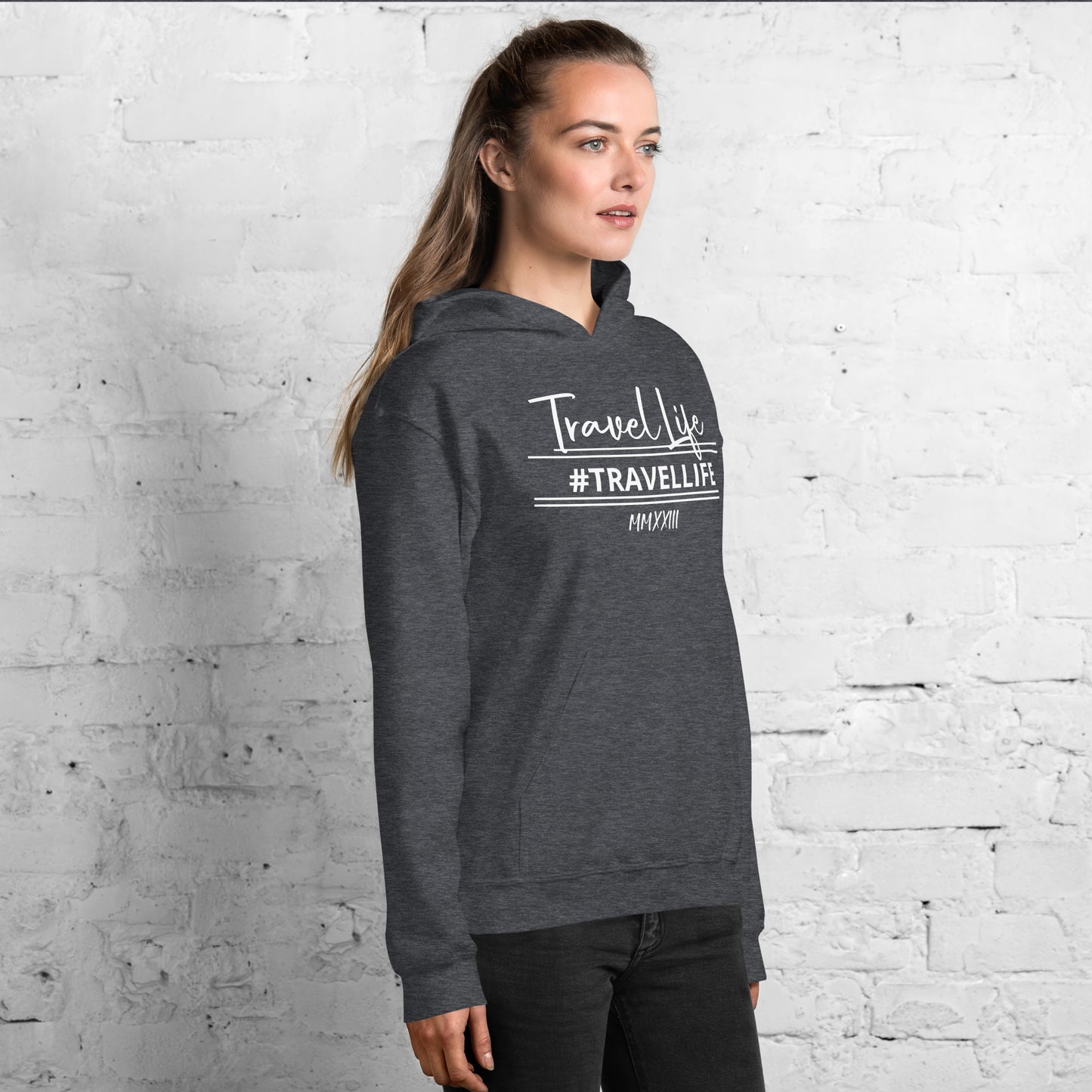 #Travellife Signature White Text Roman Numeral 2022 Unisex Hoodie