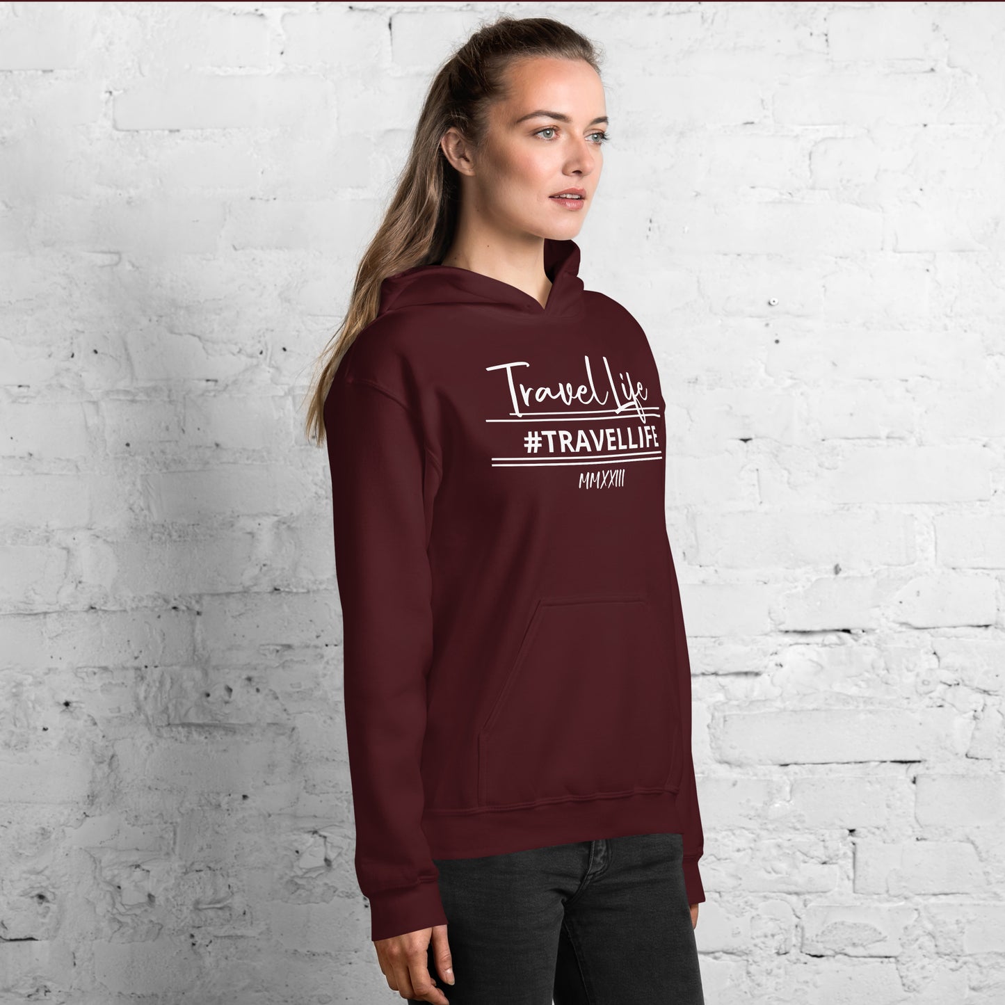 #Travellife Signature White Text Roman Numeral 2022 Unisex Hoodie