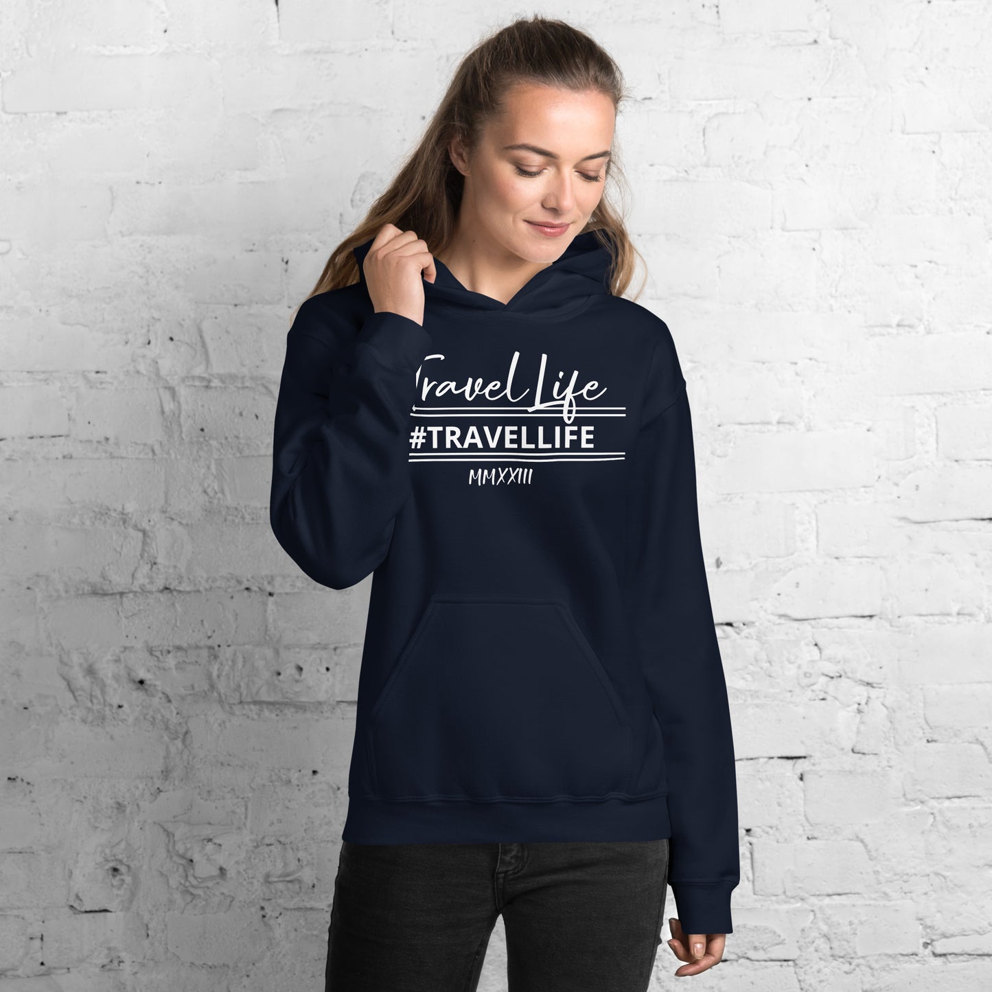 #Travellife Signature White Text Roman Numeral 2022 Unisex Hoodie