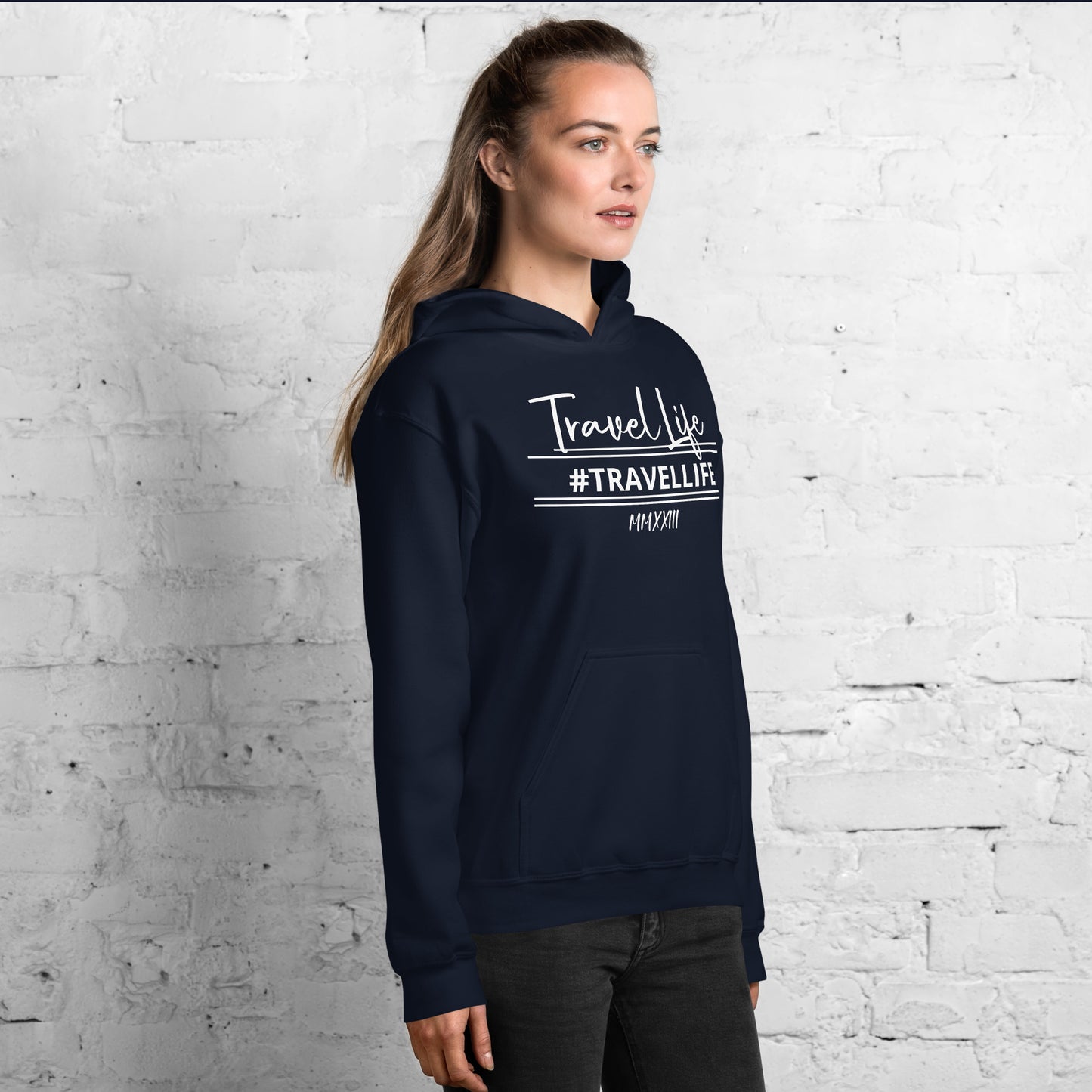 #Travellife Signature White Text Roman Numeral 2022 Unisex Hoodie