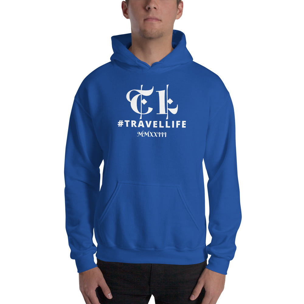 #Travellife TL Roman Numeral 2023 White Centered Text Unisex Hoodie