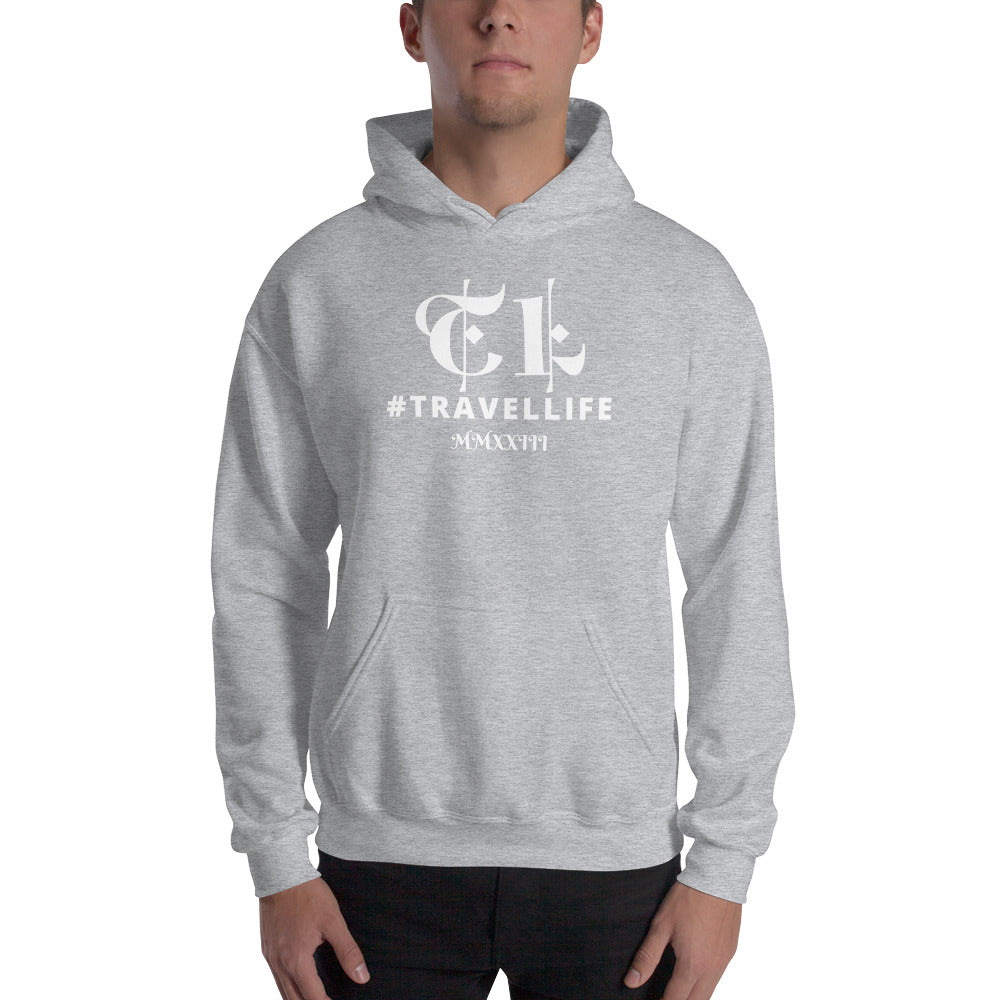 #Travellife TL Roman Numeral 2023 White Centered Text Unisex Hoodie