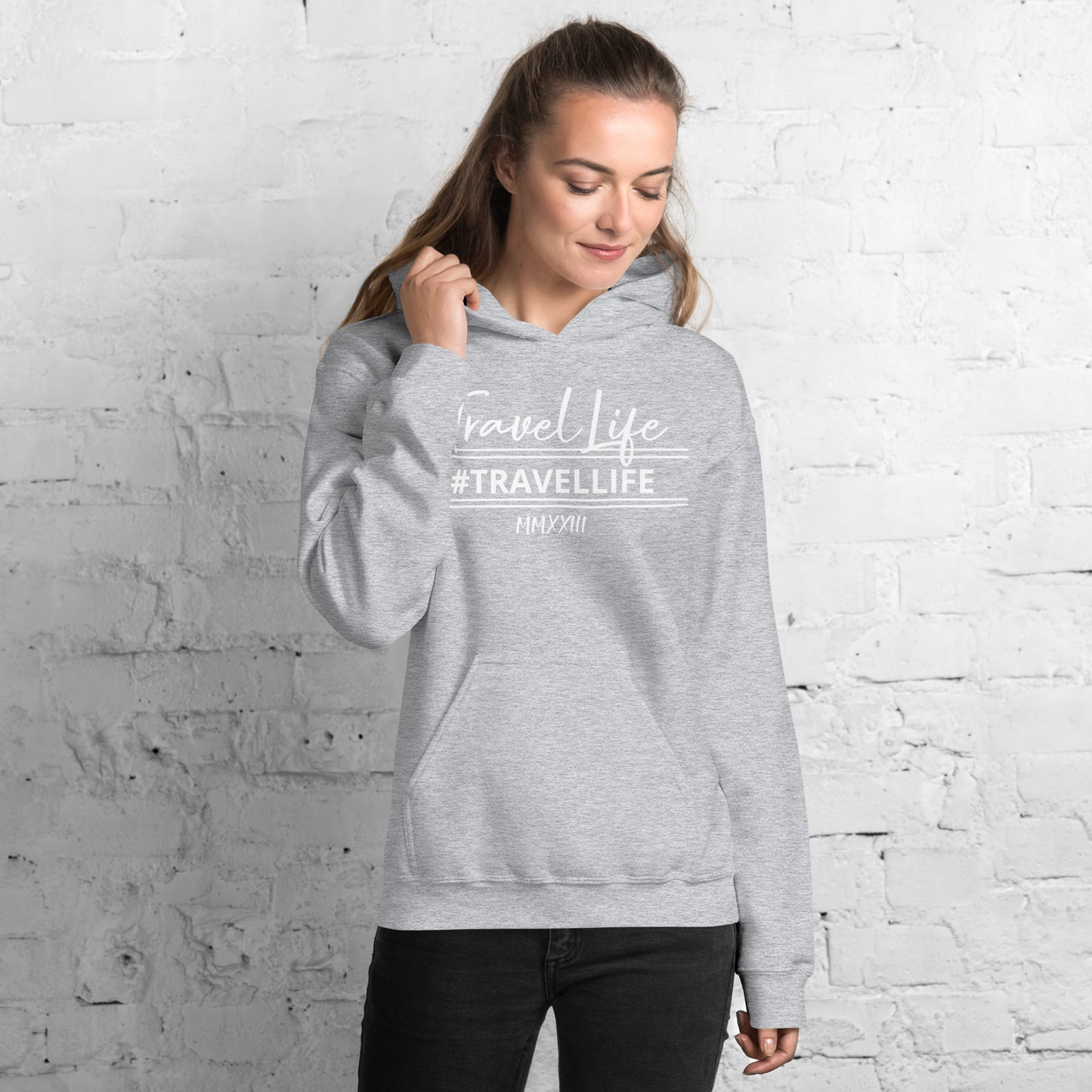 #Travellife Signature White Text Roman Numeral 2022 Unisex Hoodie