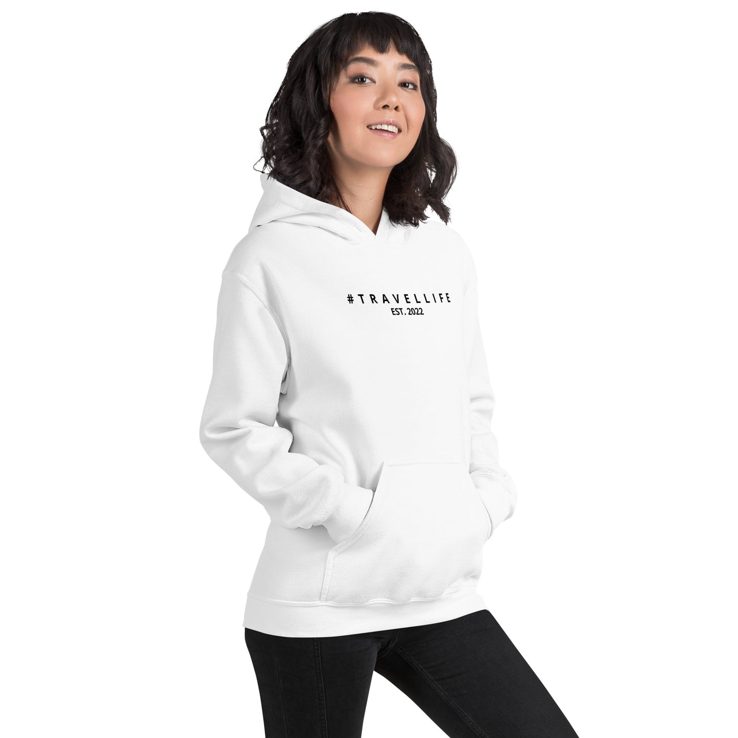 #Travellife Est. 2022 Black Text Centered Unisex Hoodie