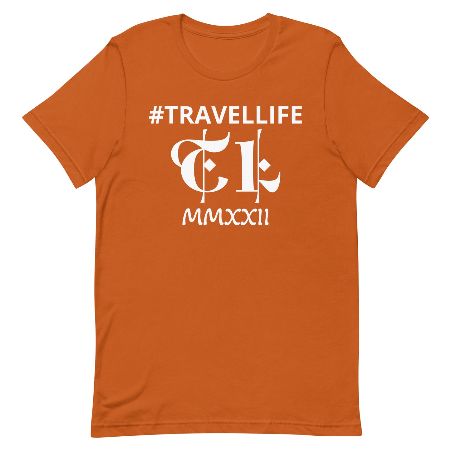 #Travellife TL Logo Roman 2022 Unisex T-shirt White Text