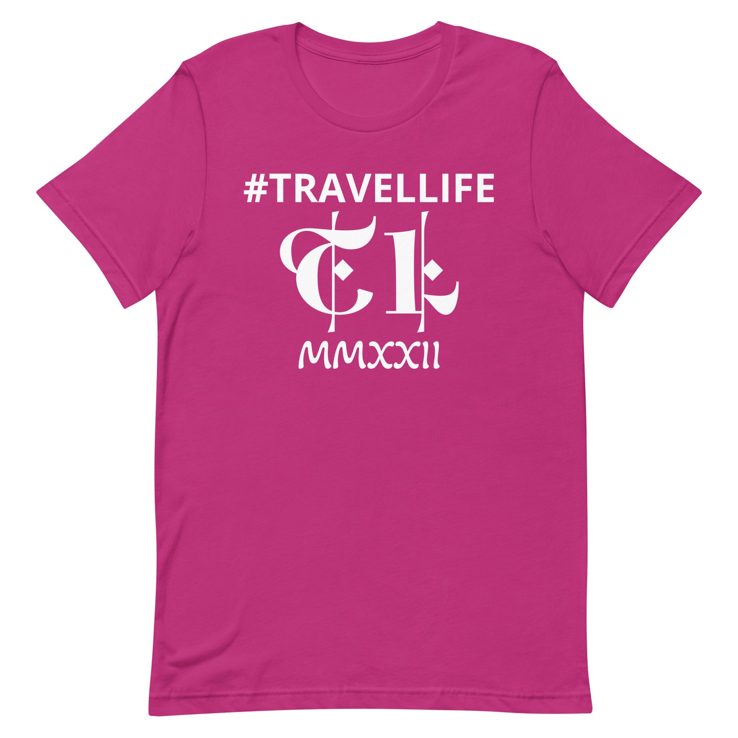 #Travellife TL Logo Roman 2022 Unisex T-shirt White Text