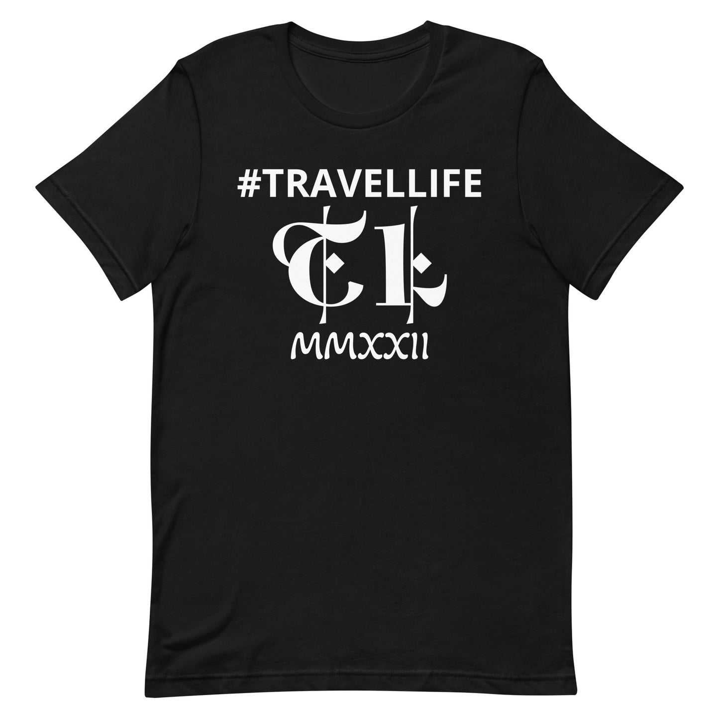 #Travellife TL Logo Roman 2022 Unisex T-shirt White Text