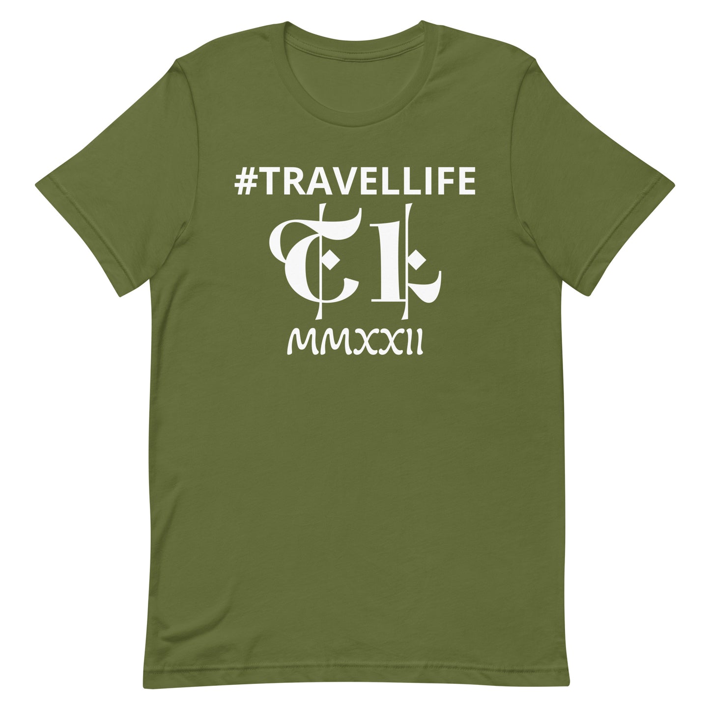 #Travellife TL Logo Roman 2022 Unisex T-shirt White Text