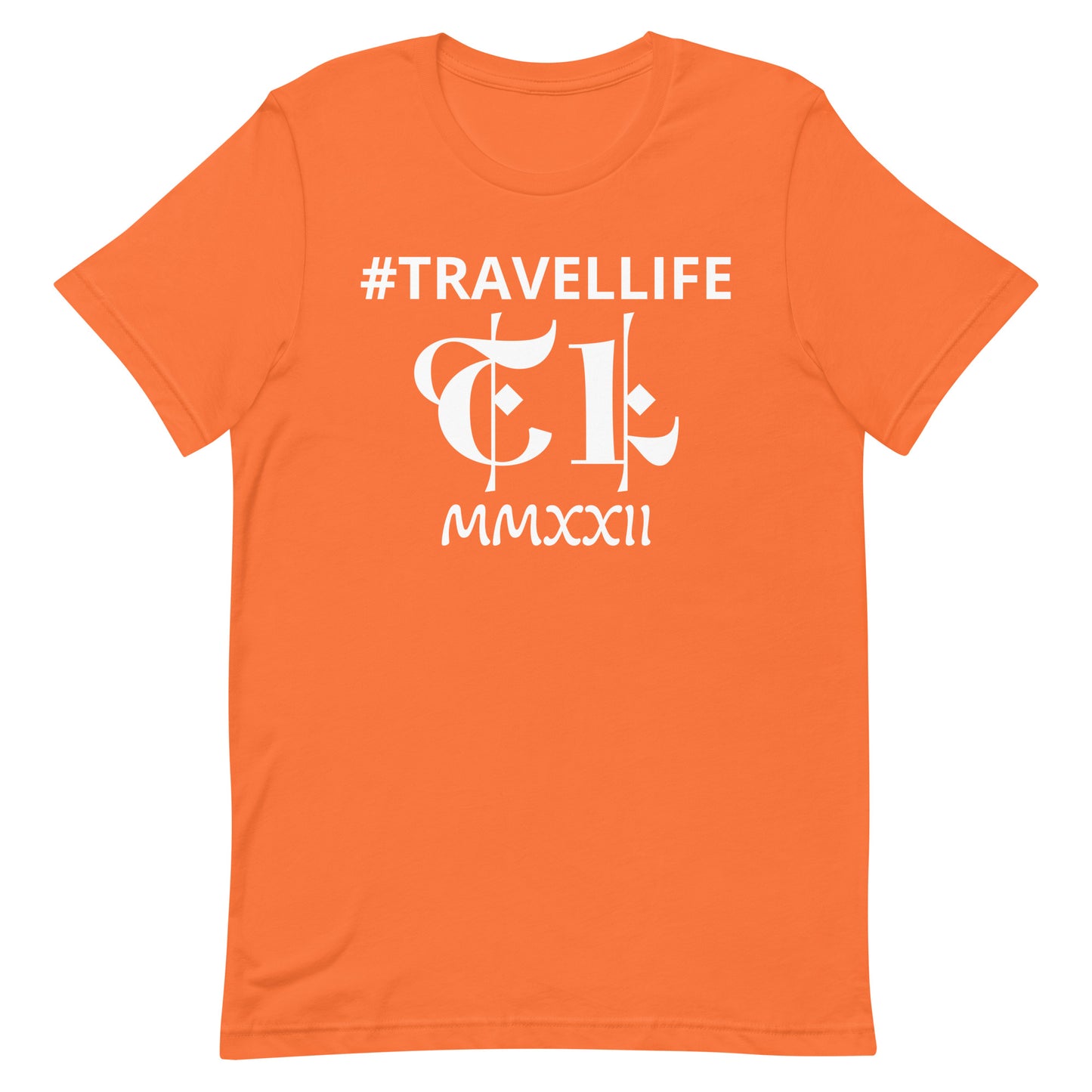 #Travellife TL Logo Roman 2022 Unisex T-shirt White Text