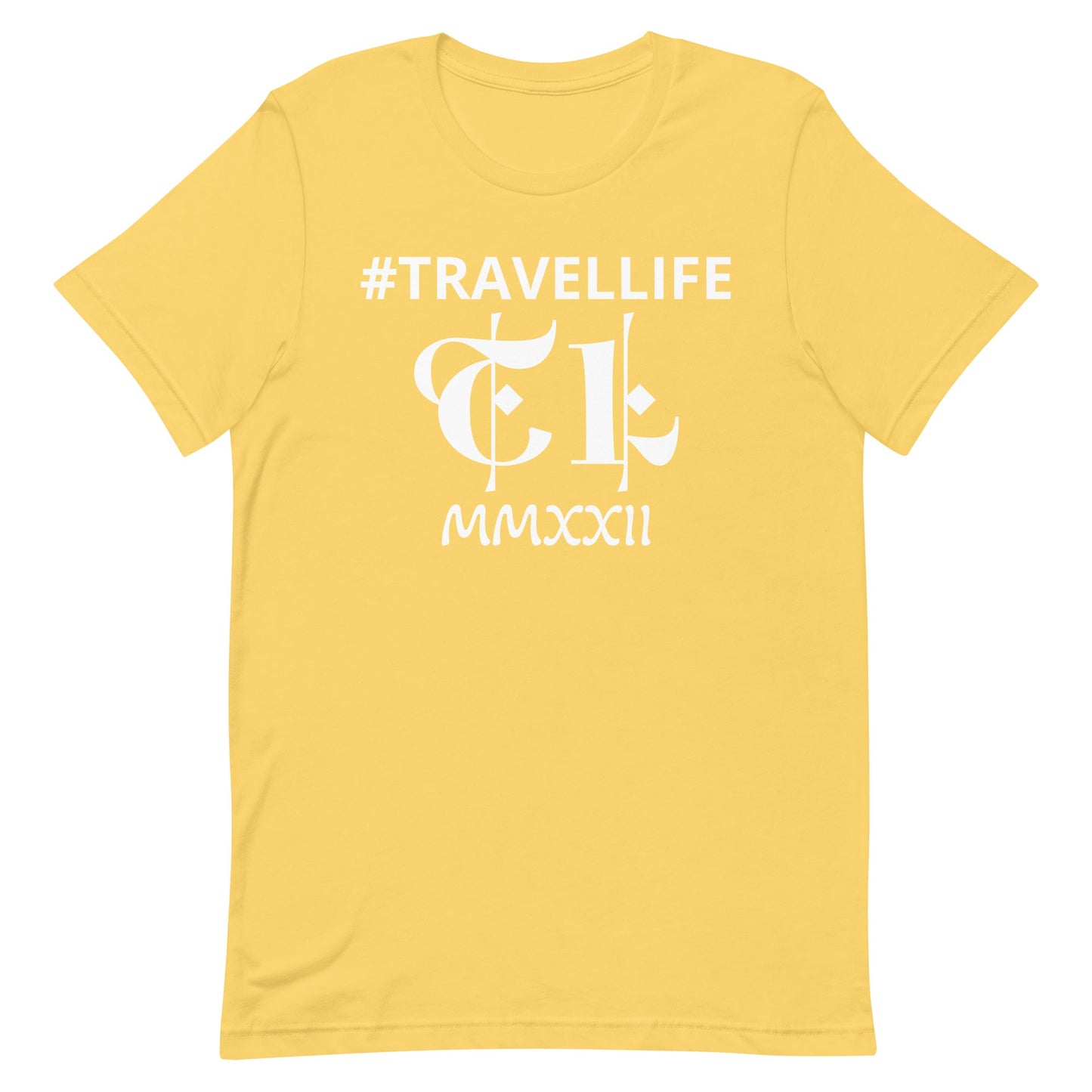 #Travellife TL Logo Roman 2022 Unisex T-shirt White Text 2X+
